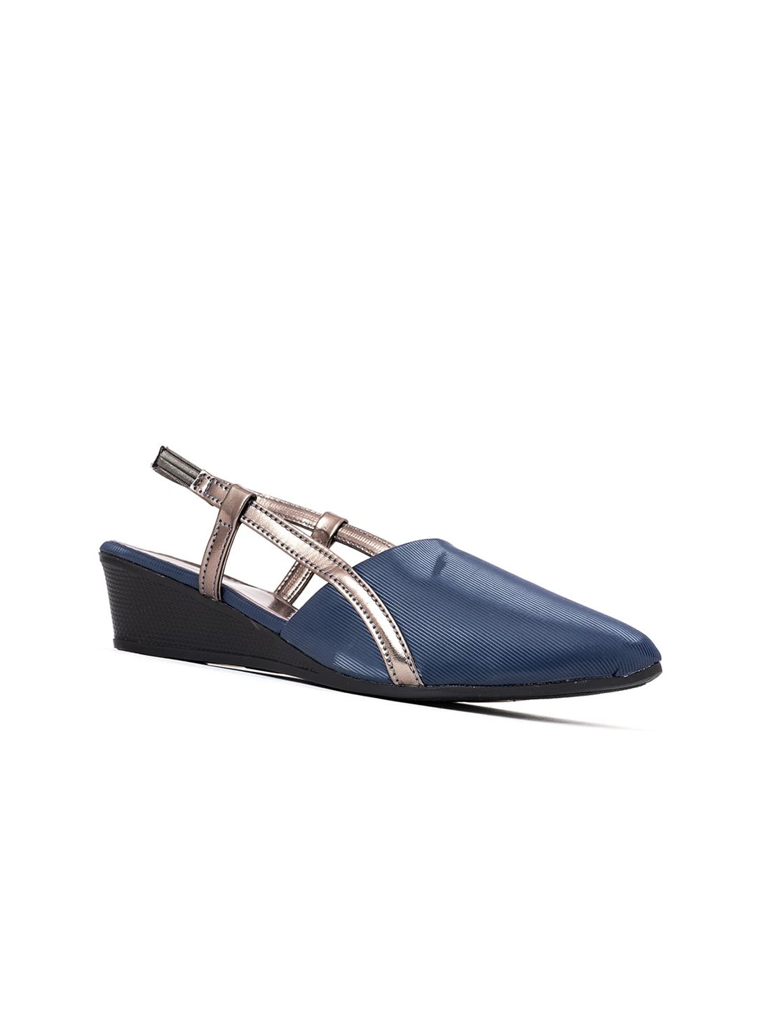 Khadims Navy Blue Colourblocked Wedge Pumps with Buckles Price in India