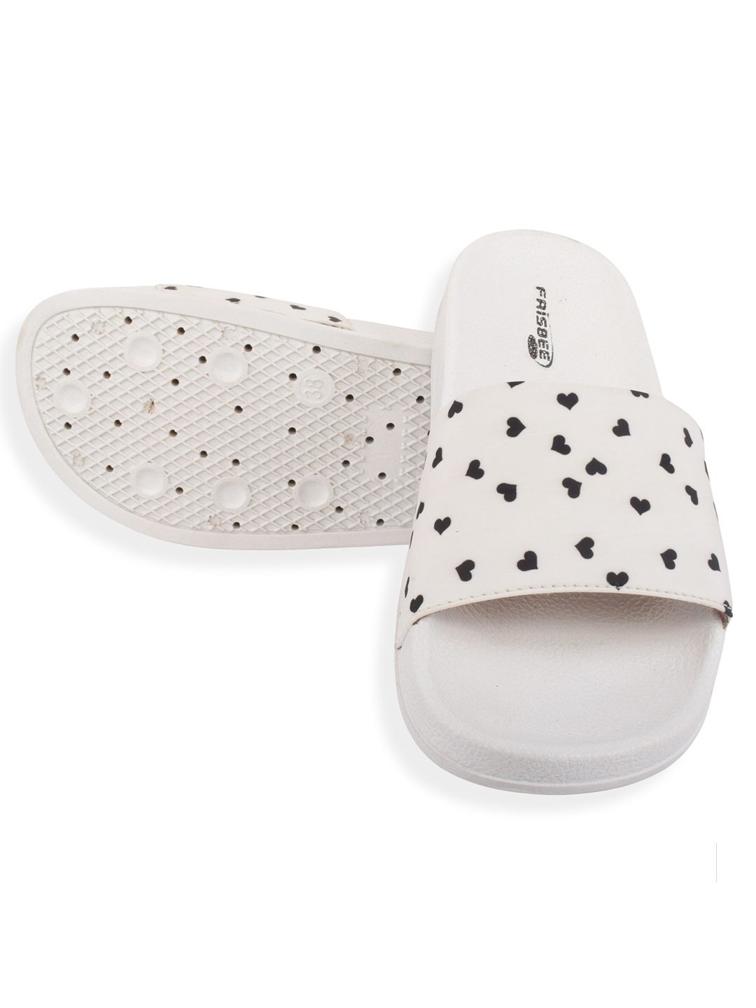 XE LOOKS Women White & Black Printed Sliders Price in India