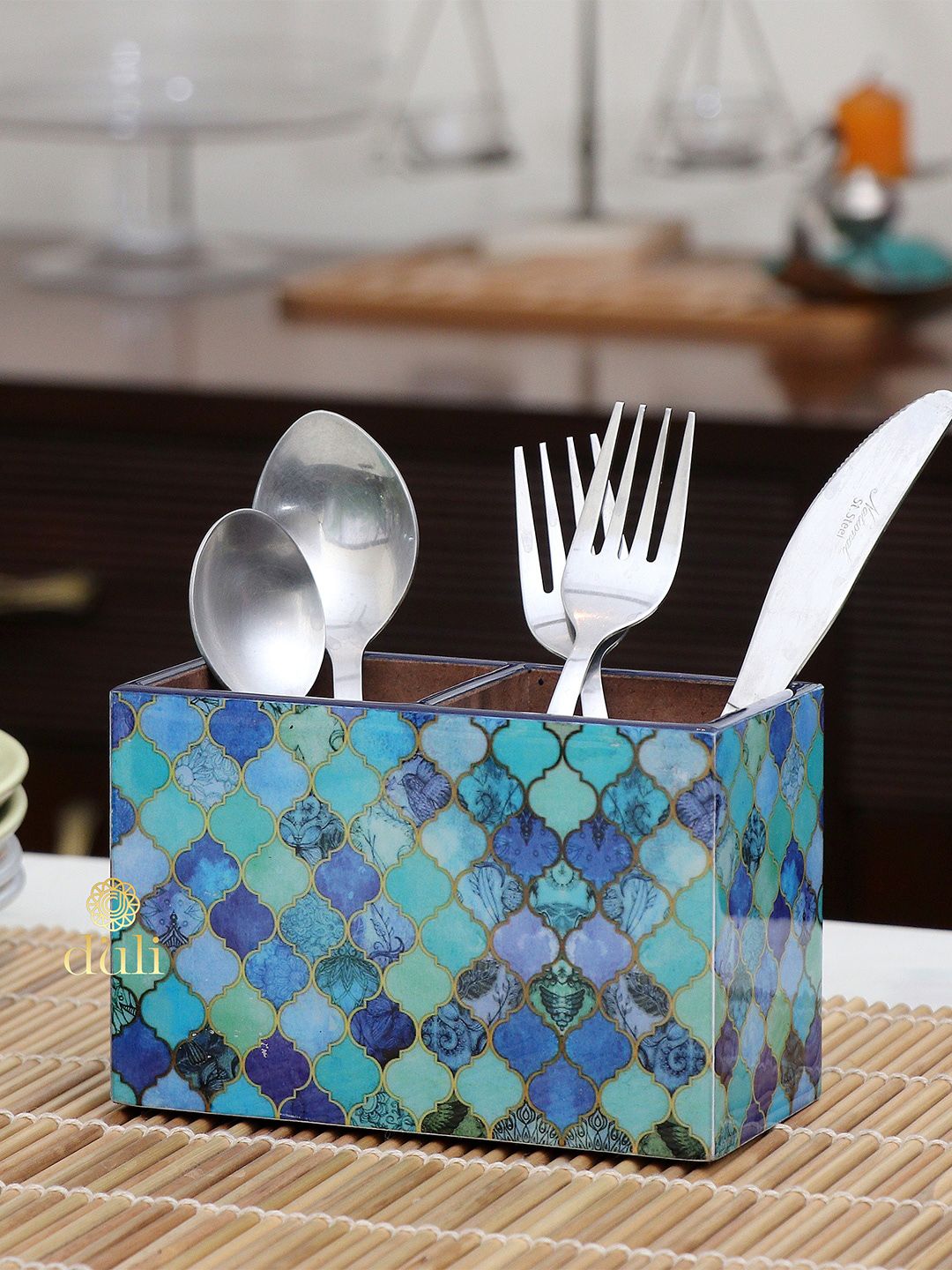 DULI Blue Drops MDF Cutlery Holder Price in India