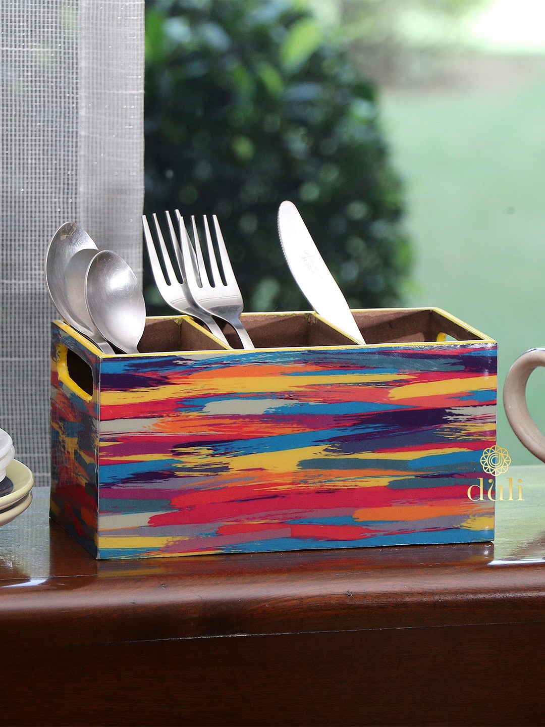 DULI Blue & Red Printed Handmade Cutlery Holder Price in India