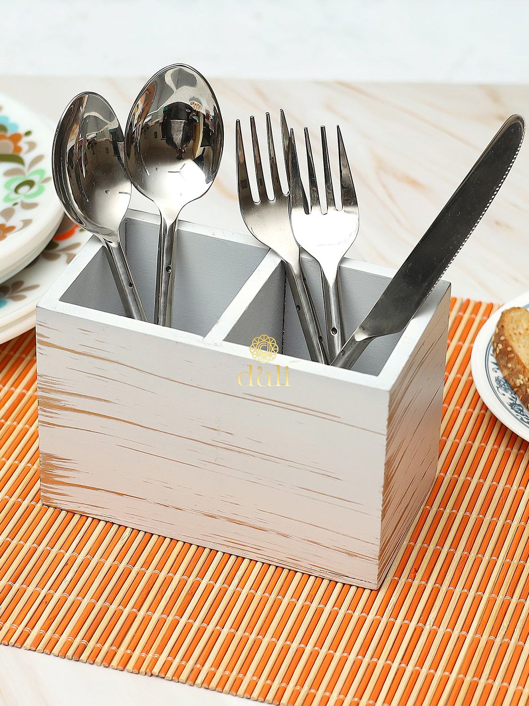 DULI White Solid Wooden Cutlery Holder Price in India