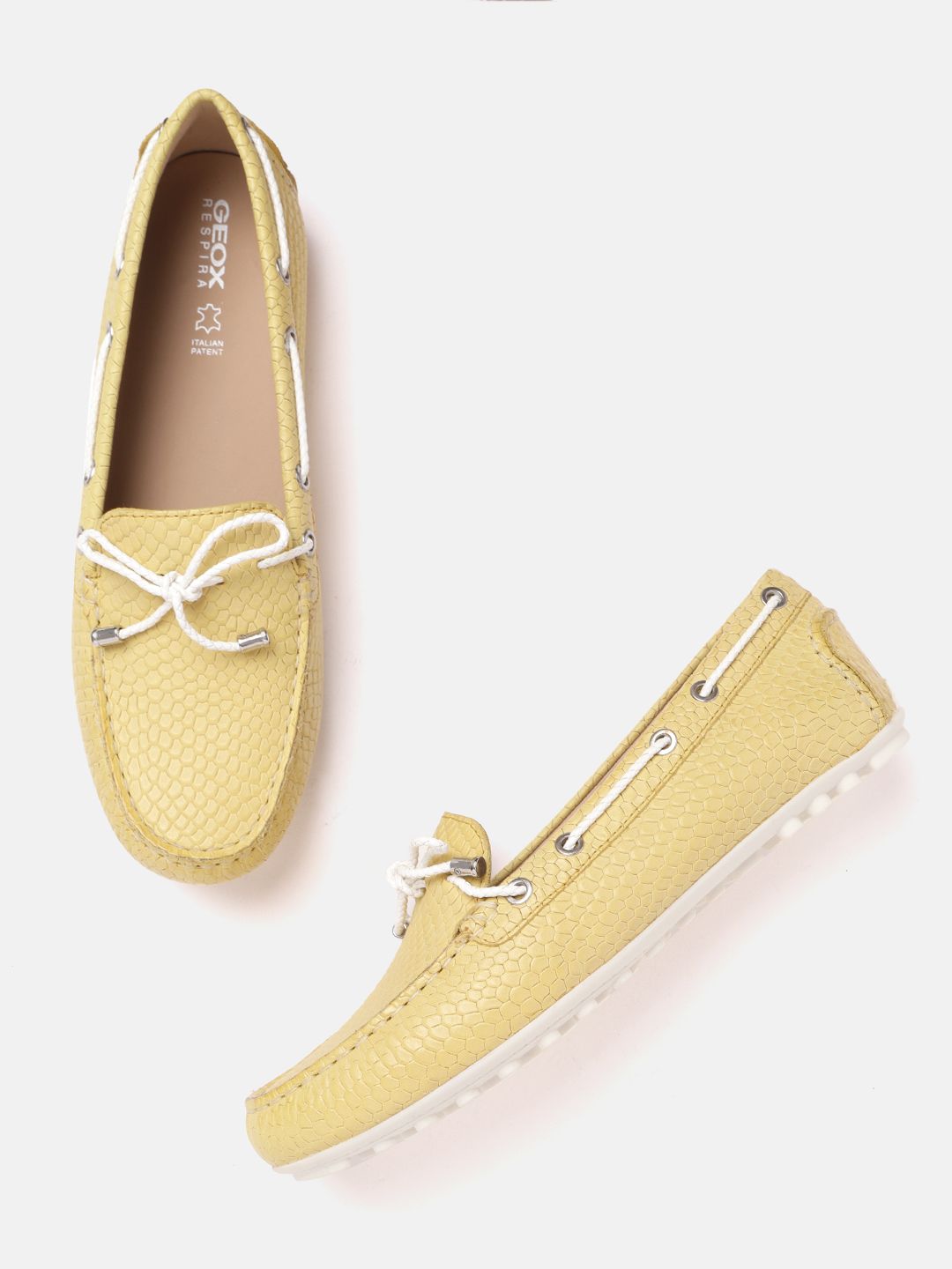 Geox Women Yellow Leather Loafers Price in India