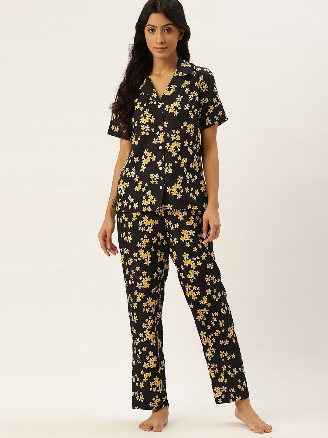 ETC Women Black & Yellow Printed Night suit Price in India