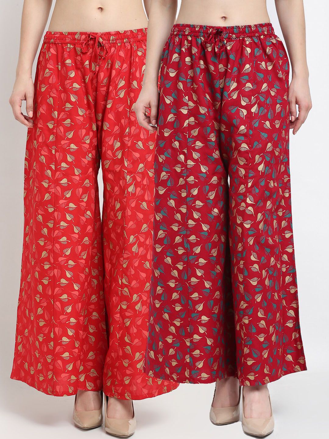 Jinfo Women Red & Maroon Pack Of 2 Printed Flared Knitted Ethnic Palazzos Price in India