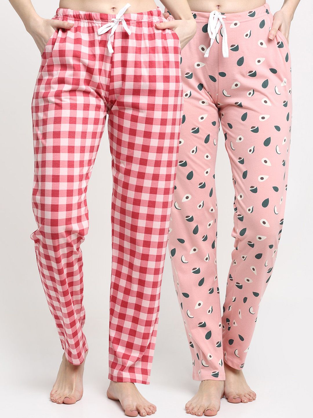 Kanvin Women Pack Of 2 Pink Printed Pure Cotton Lounge Pants Price in India