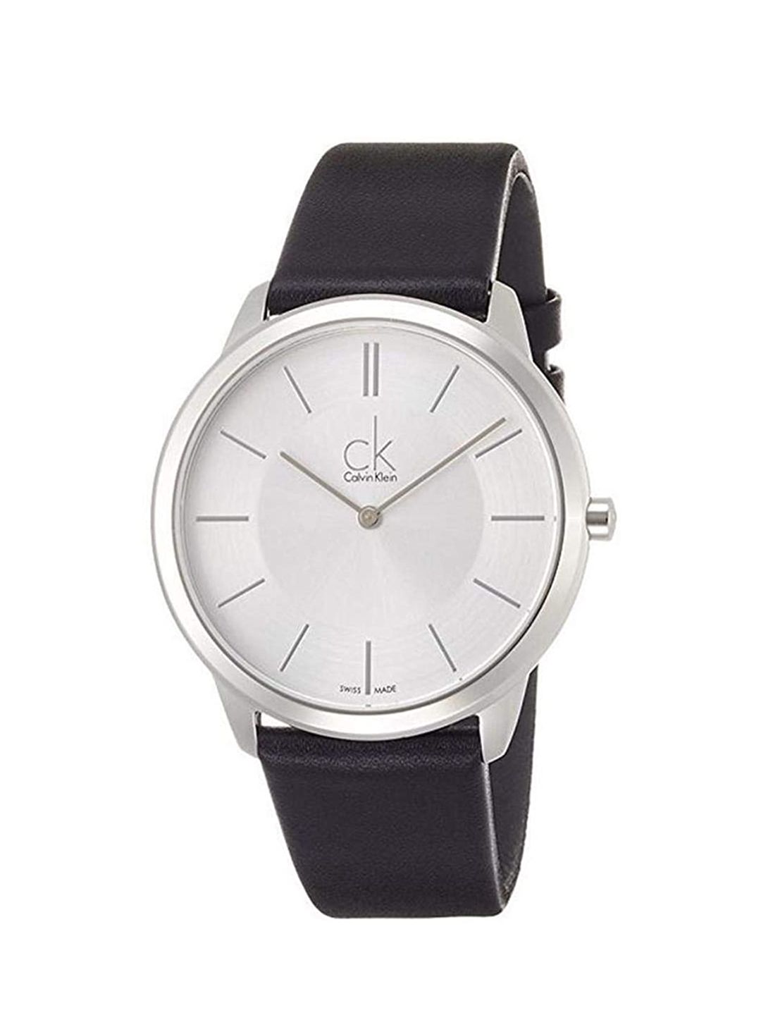 Calvin Klein Women Silver-Toned Dial & Black Leather Straps Analogue Watch K3M211C6 Price in India