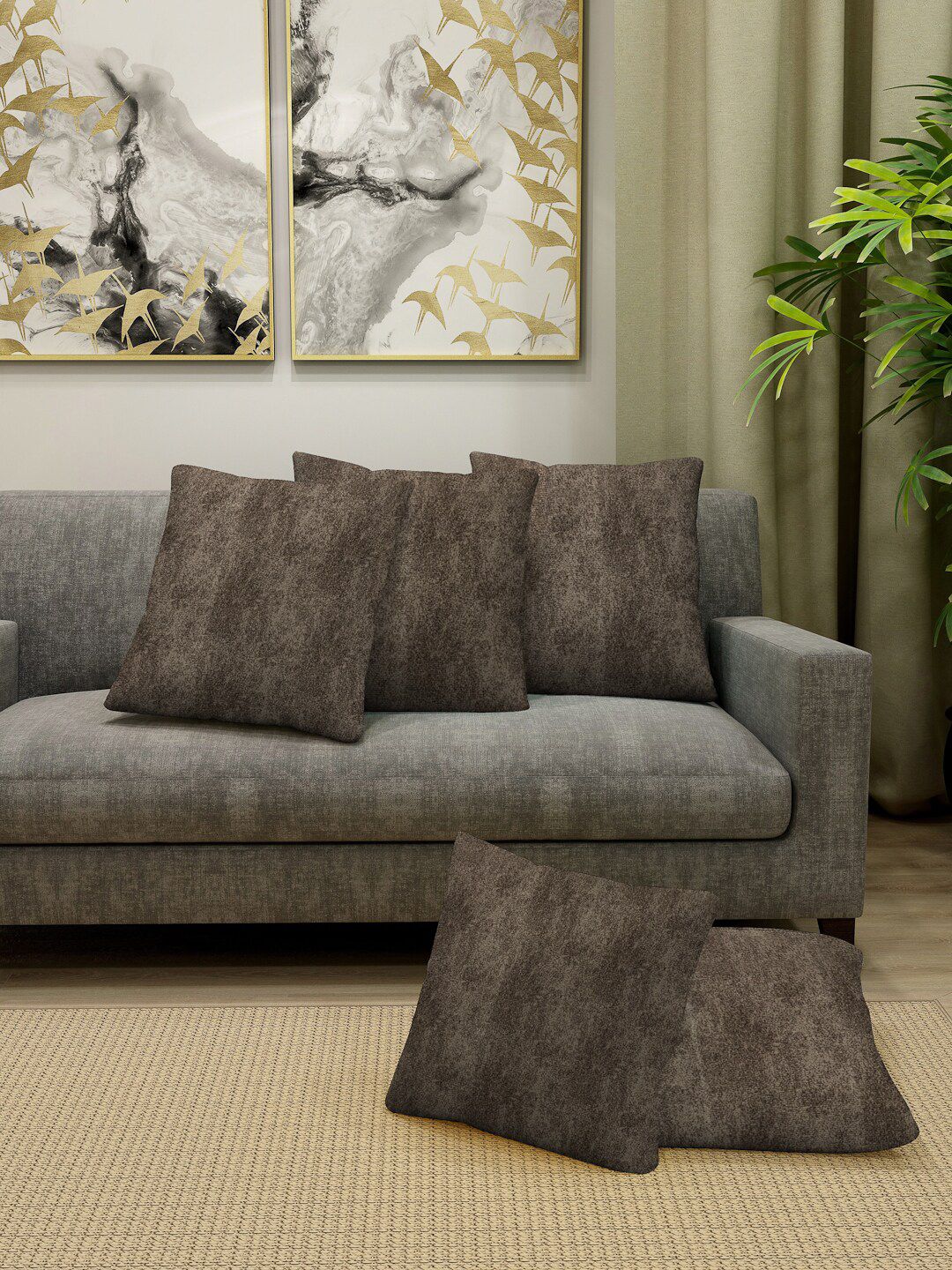 KLOTTHE Set Of 5 Brown Velvet Square Cushion Covers Price in India