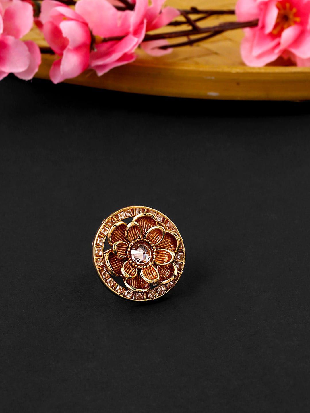 Yellow Chimes Gold-Plated Gold Chrystal Studded Finger Ring Price in India