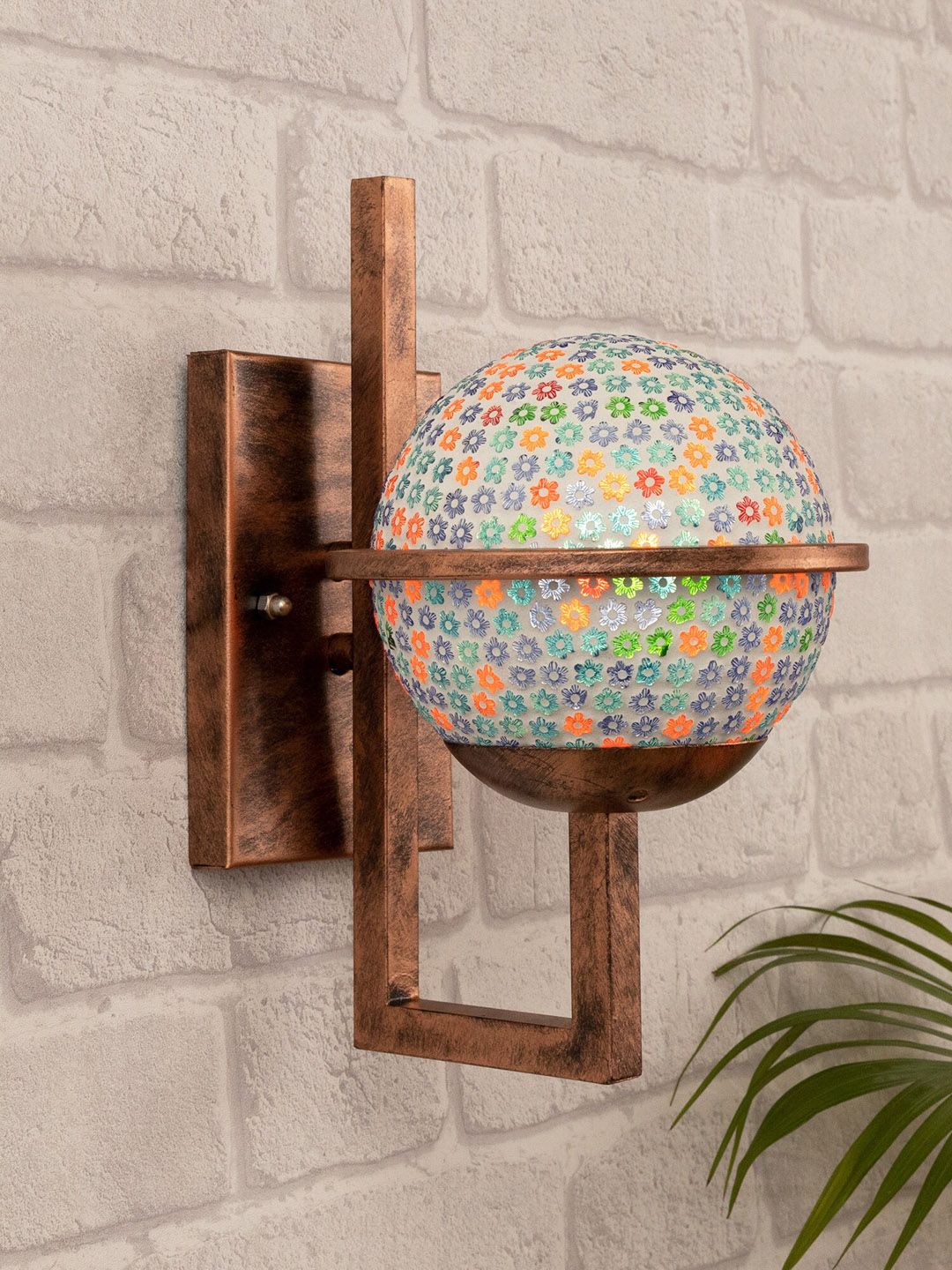 Homesake Copper-Toned & Blue  Rustic Contemporary Spherical Wall Lamp Price in India