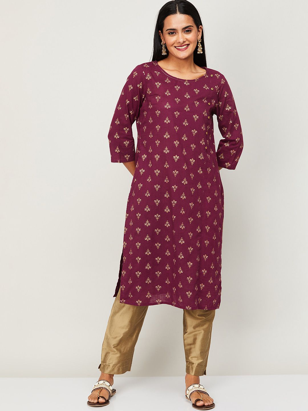 Melange by Lifestyle Women Purple Ethnic Motifs Printed Flared Sleeves Kurta Price in India