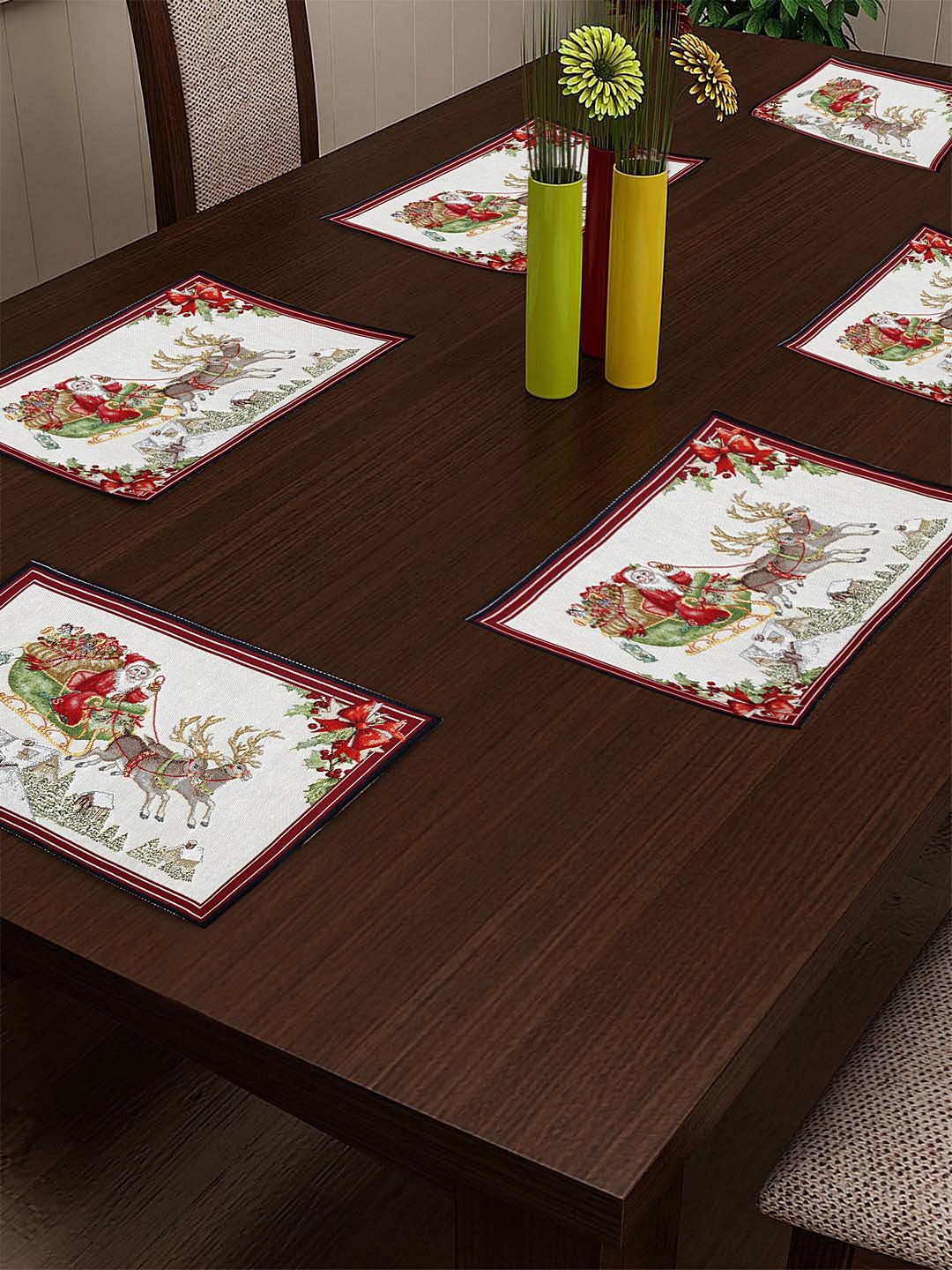 KLOTTHE Set Of 6 Red & White Printed Cotton Table Placemats Price in India