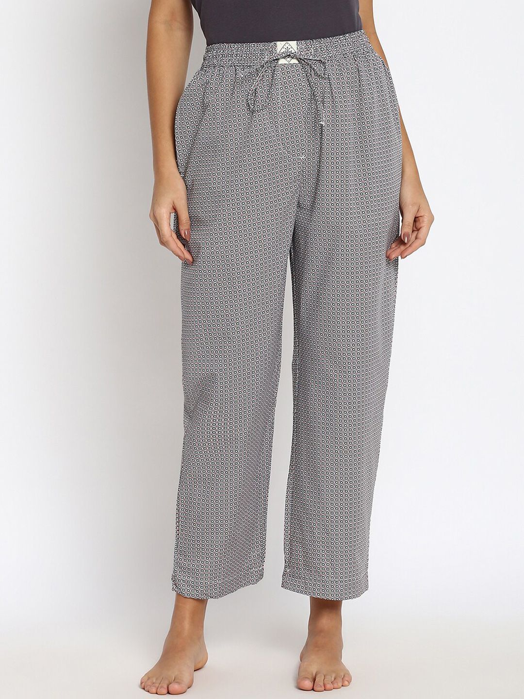 abof Women Grey Solid Cotton Lounge Pants Price in India