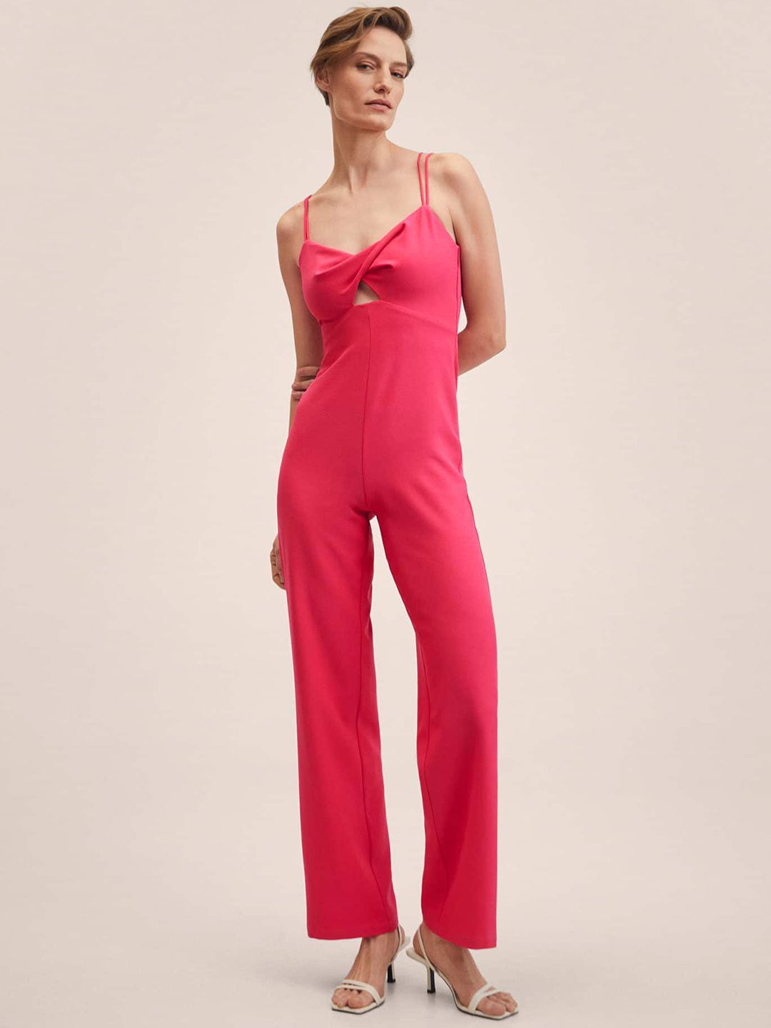 MANGO Women Fuchsia Solid Cut-out Detail Basic Jumpsuit Price in India