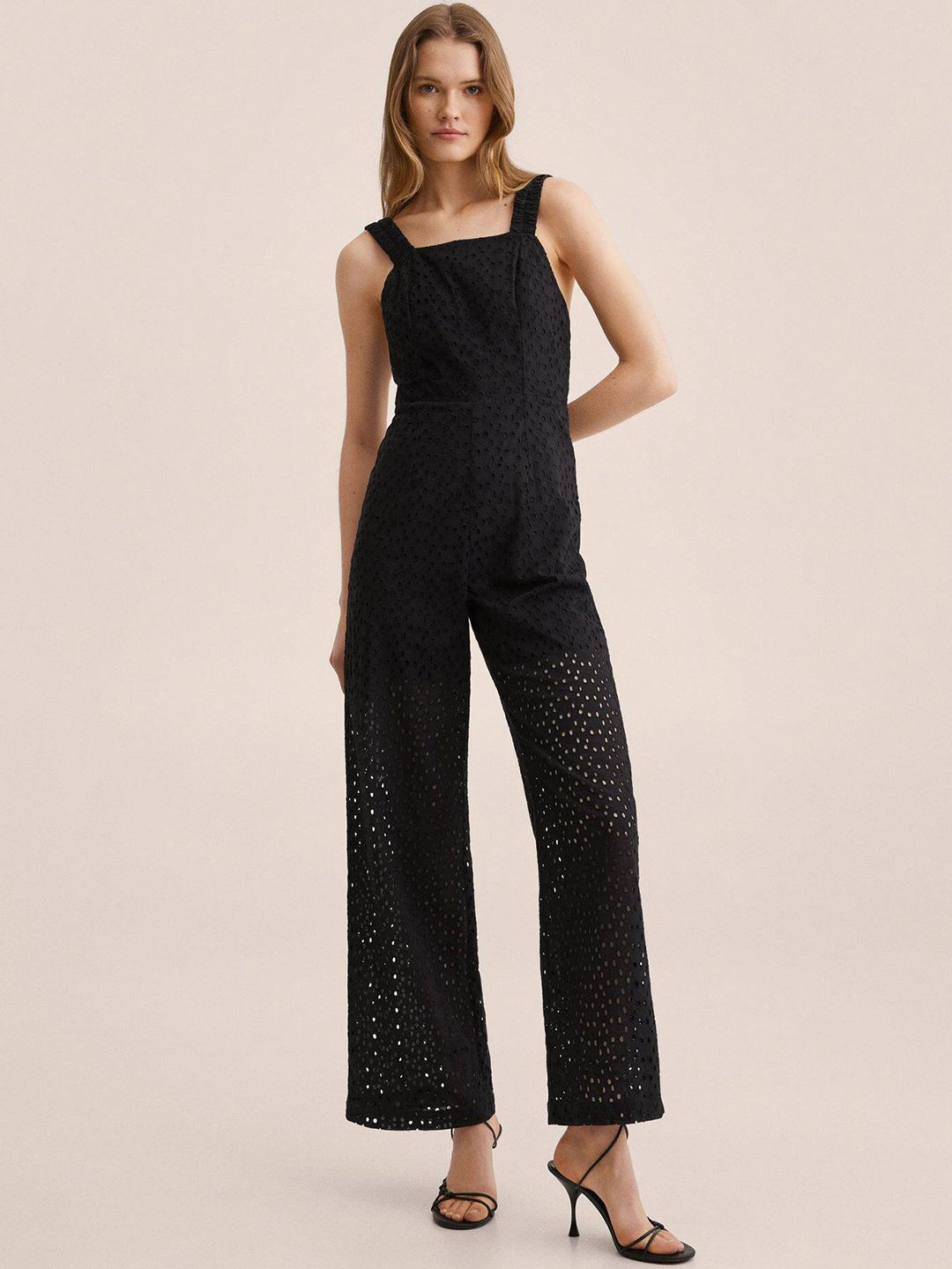 MANGO Black Basic Jumpsuit with Embroidered Price in India