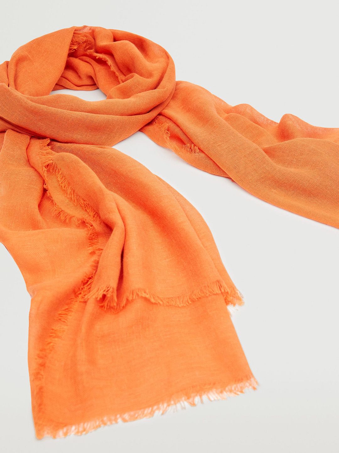 MANGO Women Orange Solid Frayed Border Stole Price in India