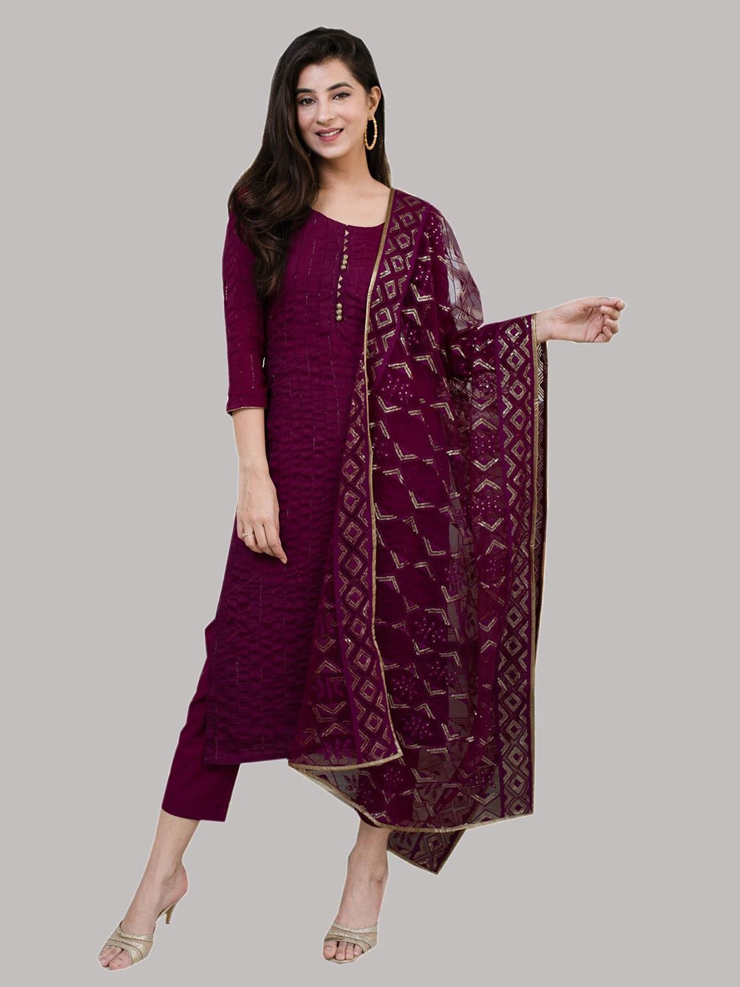 Fashion Basket Purple & Gold-Toned Silk Georgette Semi-Stitched Dress Material Price in India