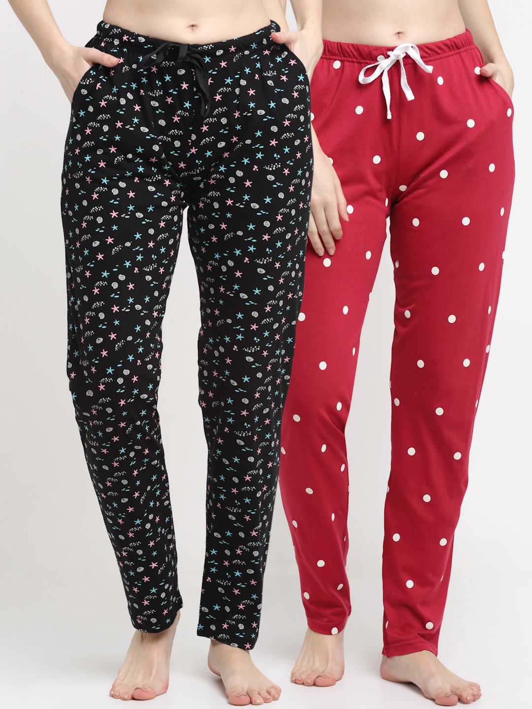 Kanvin Women Pack Of 2 Printed Pure Cotton Lounge Pants Price in India