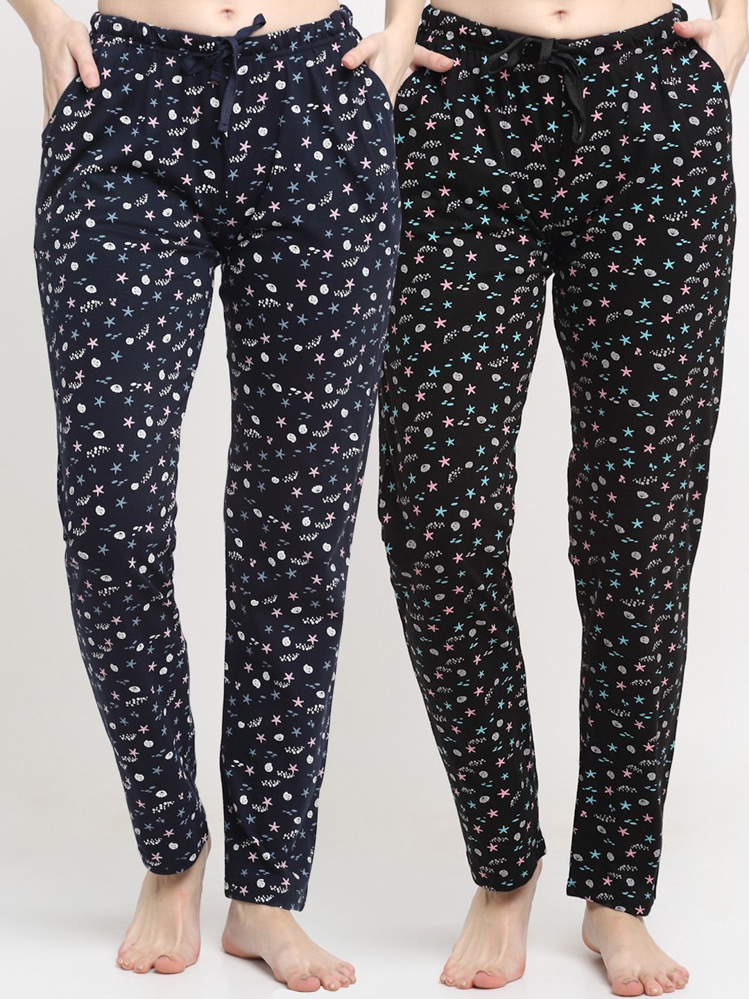 Kanvin Women Pack Of 2 Printed Pure Cotton Lounge Pants Price in India