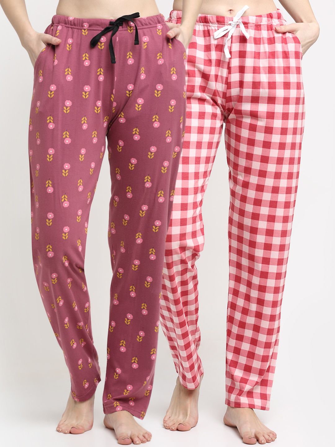 Kanvin Women Pack Of 2 Printed Pure Cotton Lounge Pants Price in India