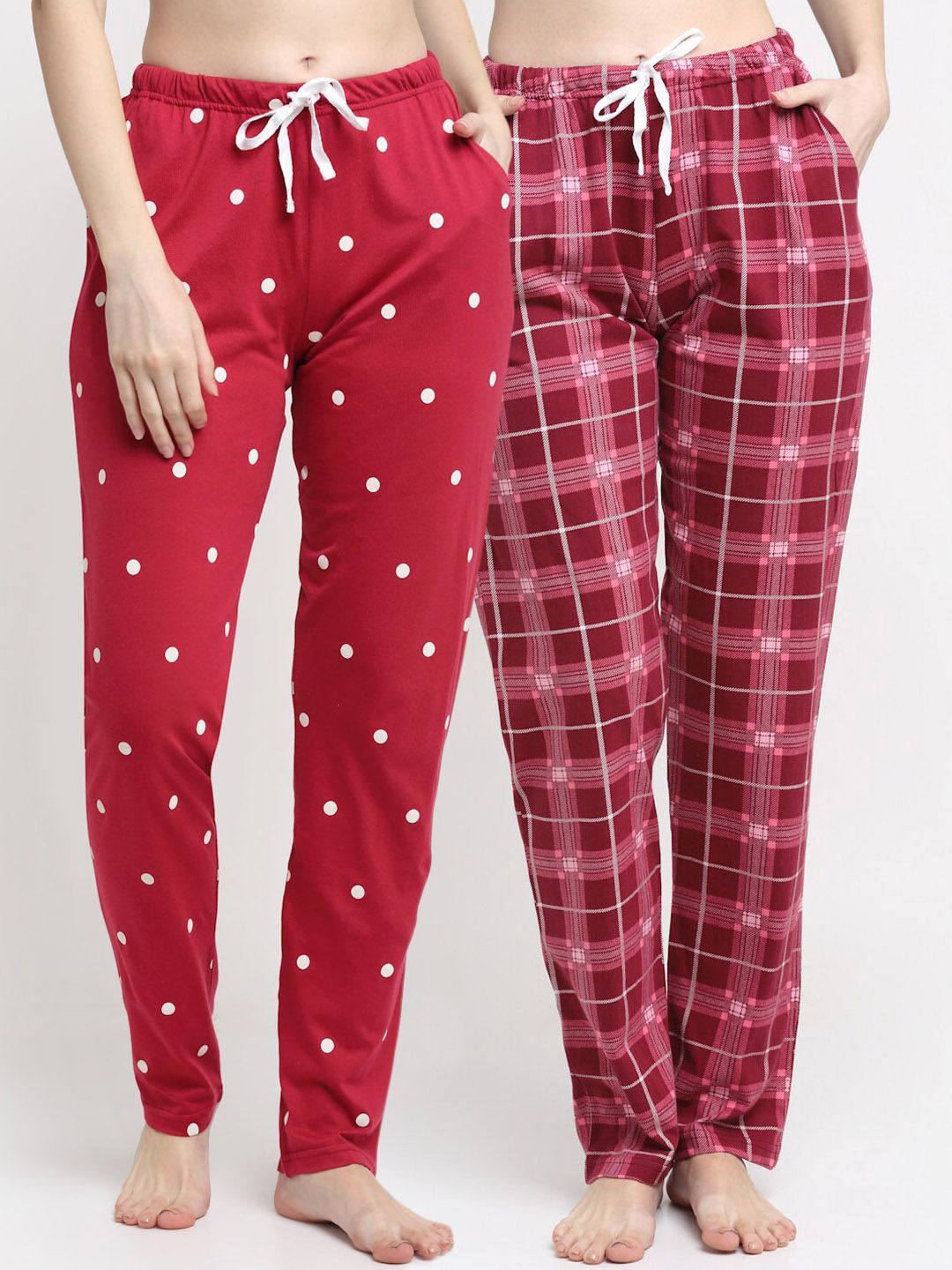 Kanvin Women Pack Of 2 Red Printed Pure Cotton Lounge Pants Price in India