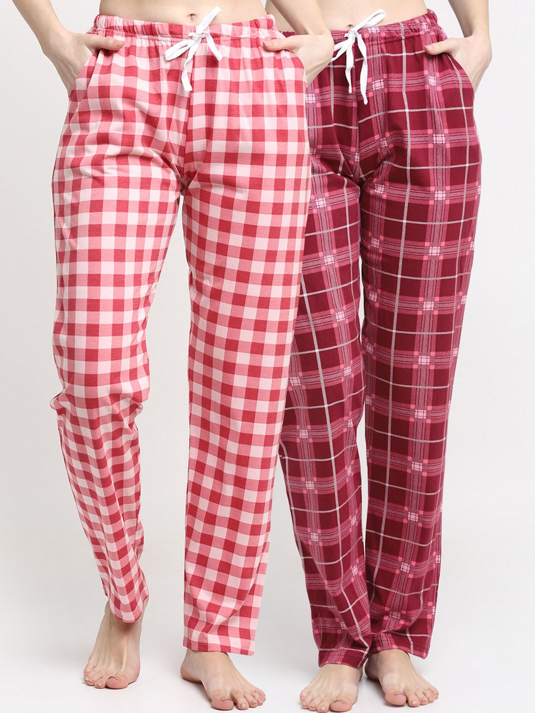 Kanvin Women Pack of 2 Checked Pure Cotton Lounge Pants Price in India