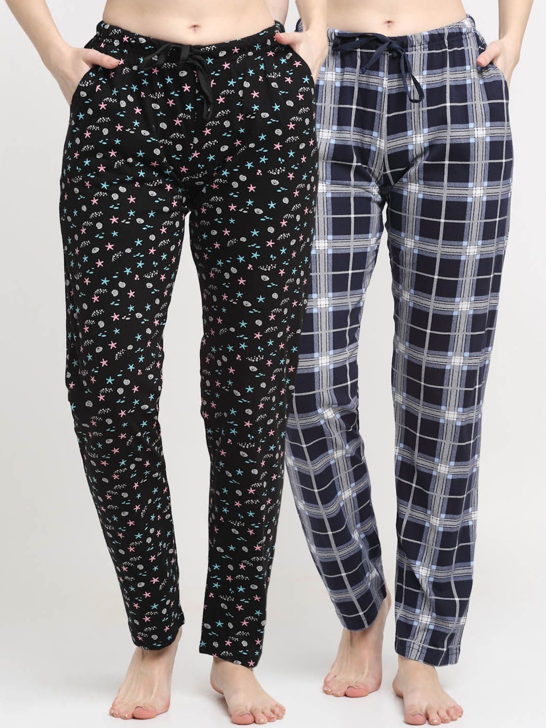 Kanvin Women Pack Of 2 Printed Pure Cotton Lounge Pants Price in India