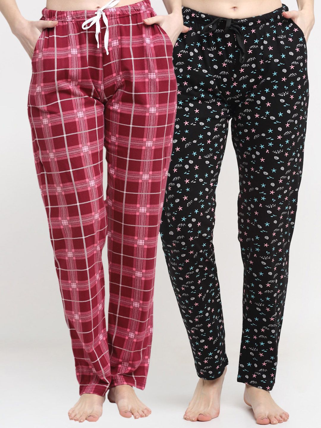 Kanvin Women Pack Of 2 Printed Pure Cotton Lounge Pants Price in India