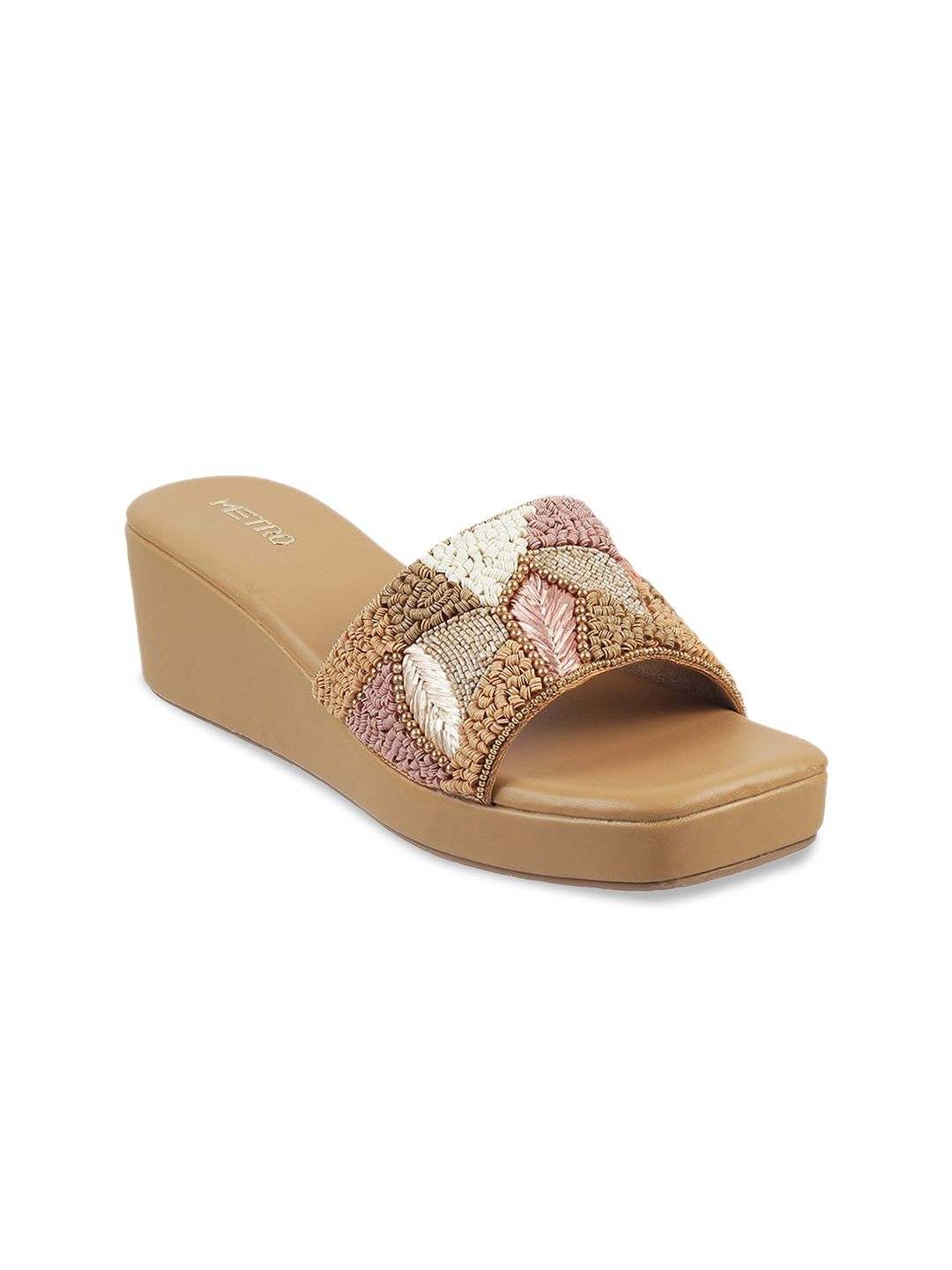 Metro Gold-Toned Printed Flatform Mules Price in India