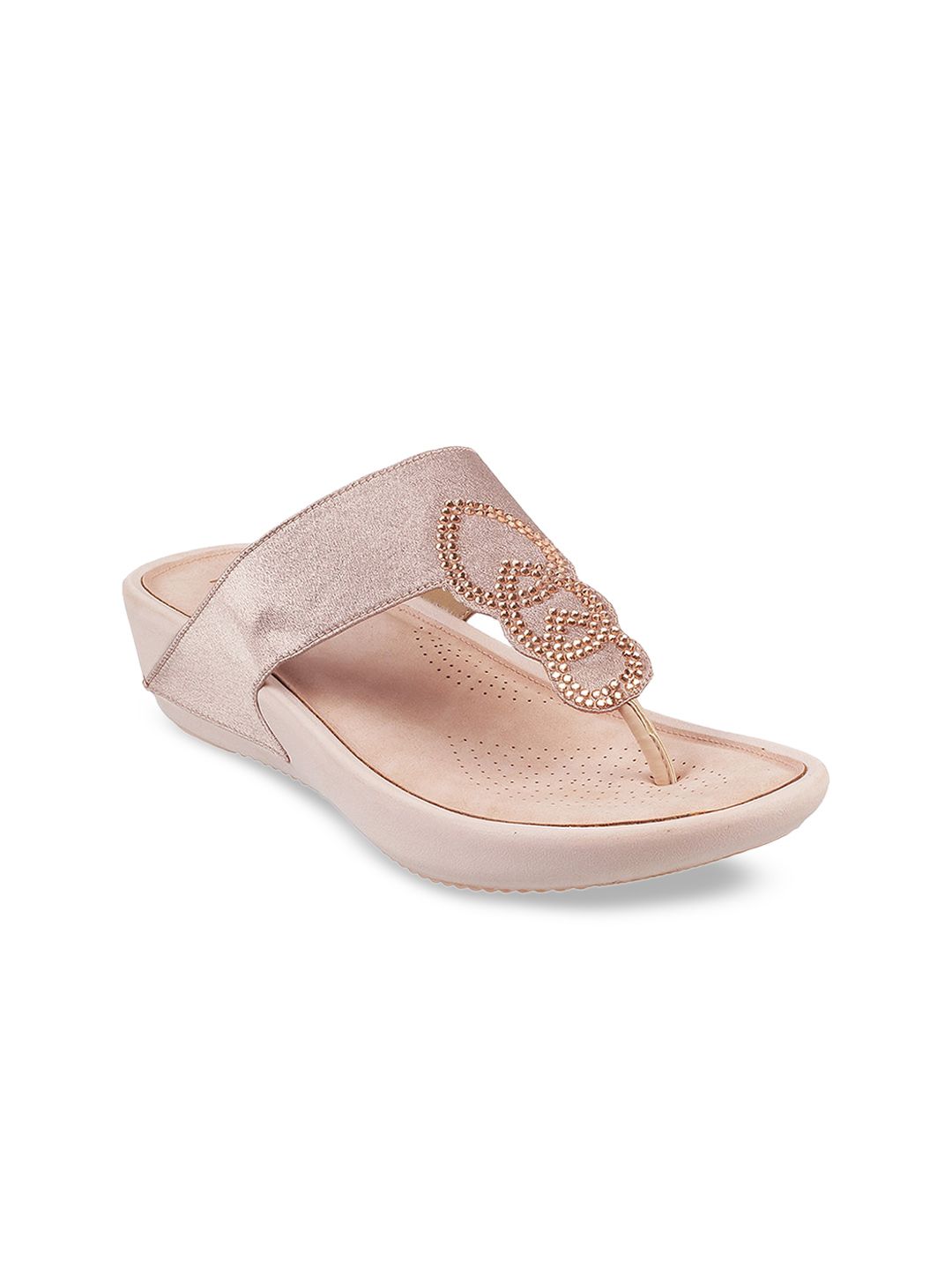 Metro Pink Embellished Wedge Mules Price in India