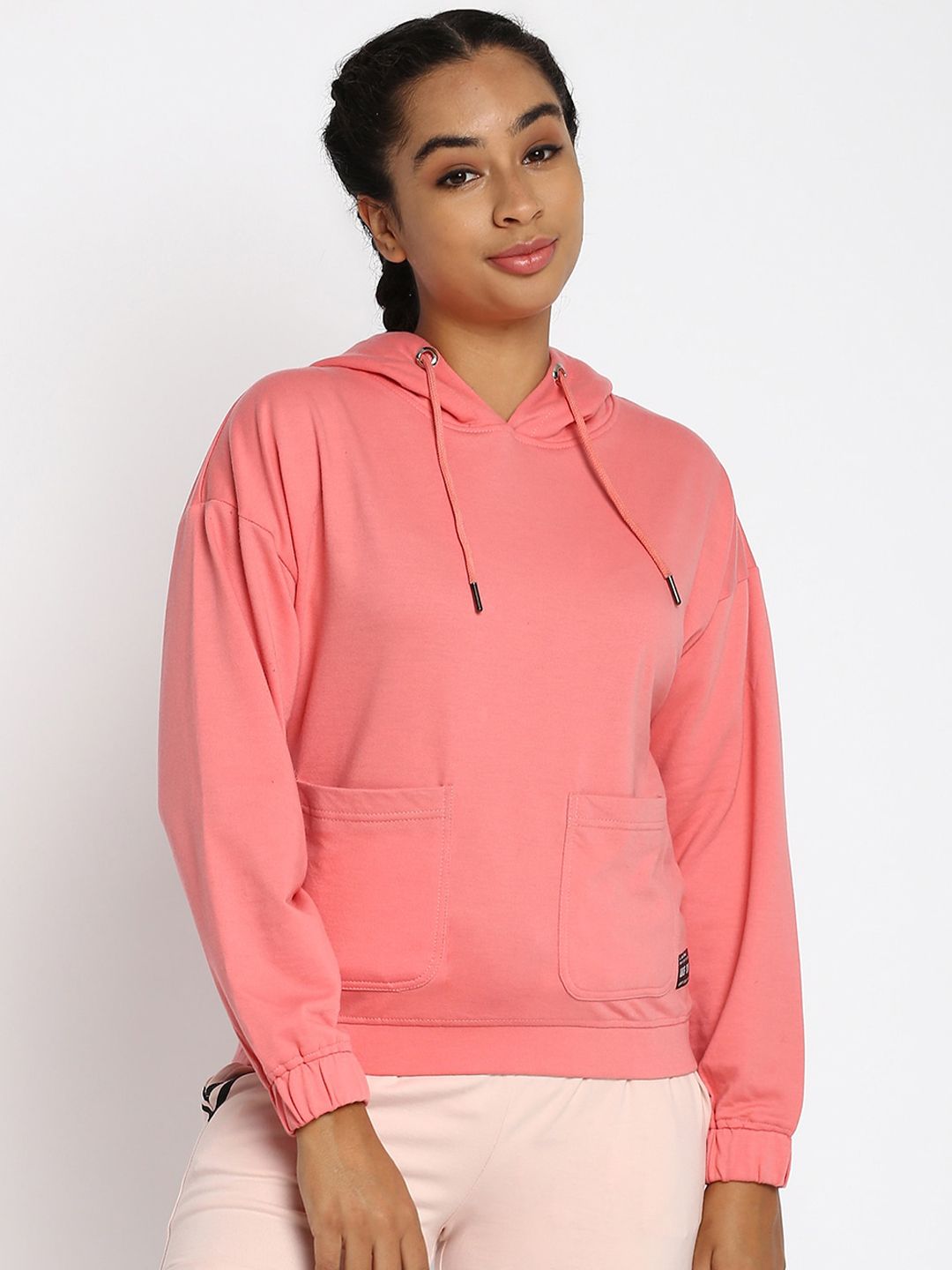 abof Women Pink Hooded Sweatshirt Price in India