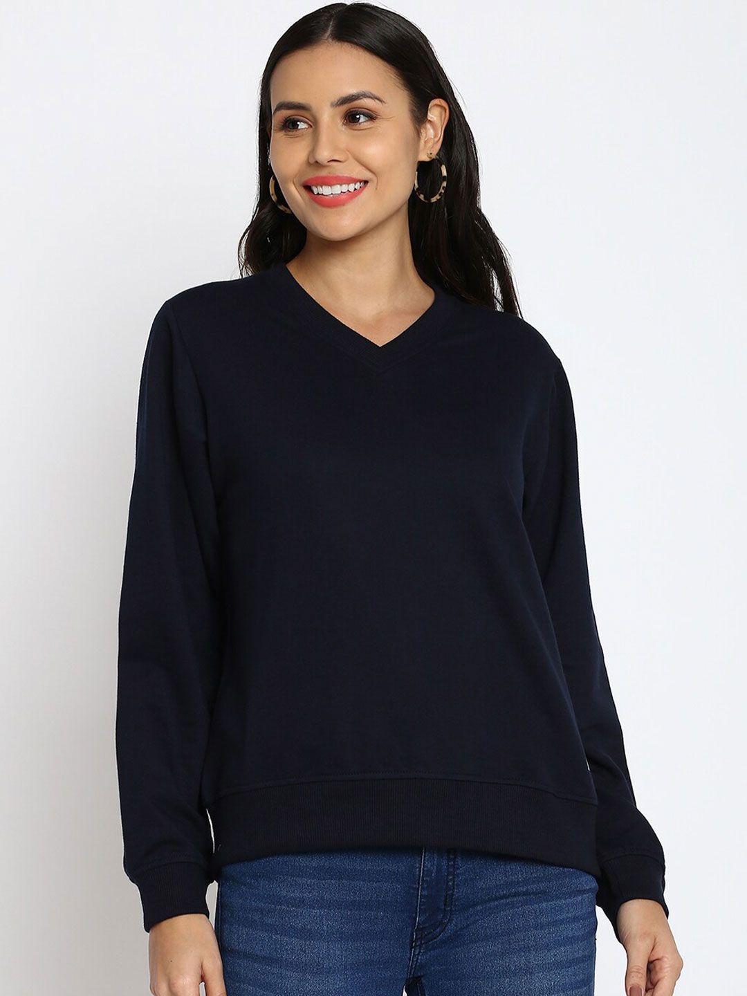 abof Women Navy Blue Sweatshirt Price in India