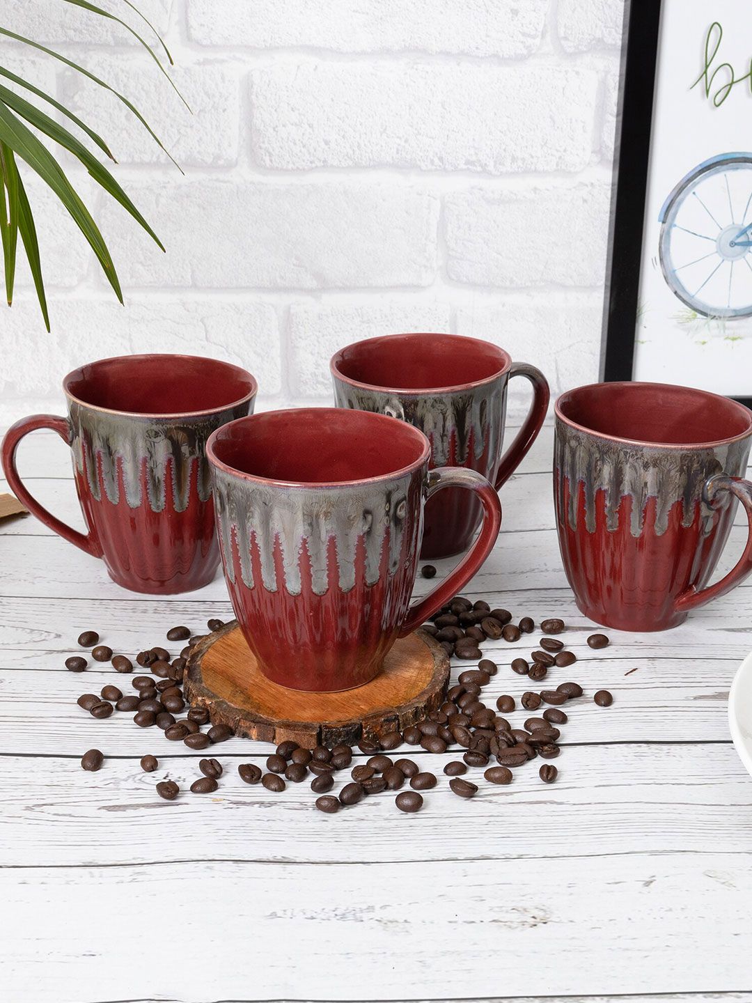 Homesake Red & Grey Handcrafted Solid Ceramic Glossy Mugs Set of Cups and Mugs Price in India