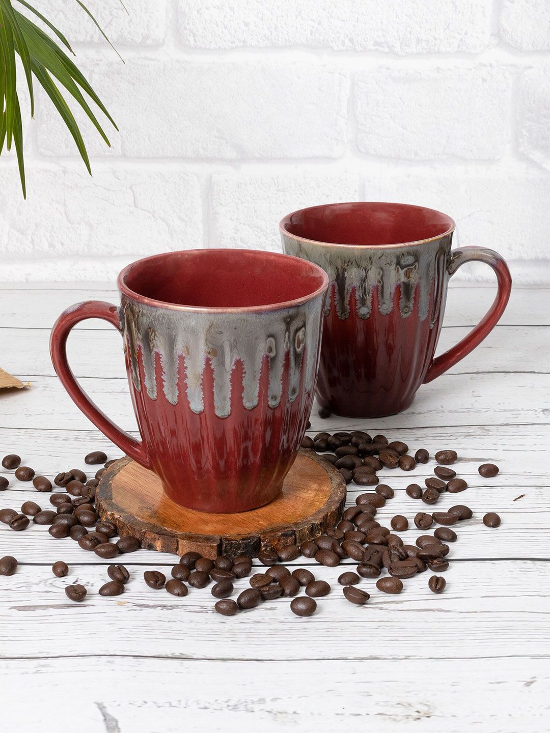 Homesake Red & Grey Handcrafted Solid Ceramic Glossy Mugs Set of Cups and Mugs Price in India