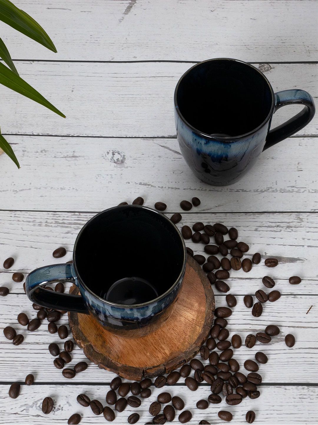Homesake Black & Blue Handcrafted Solid Ceramic Glossy Mugs Set of Cups and Mugs Price in India