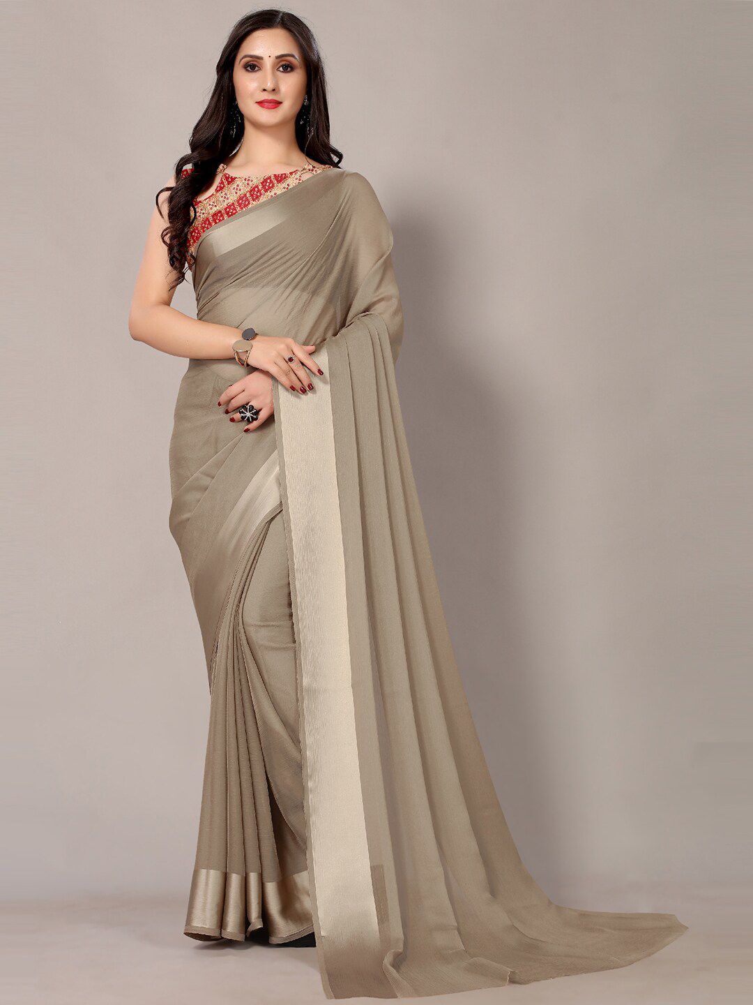 HRITIKA Grey & Red Saree