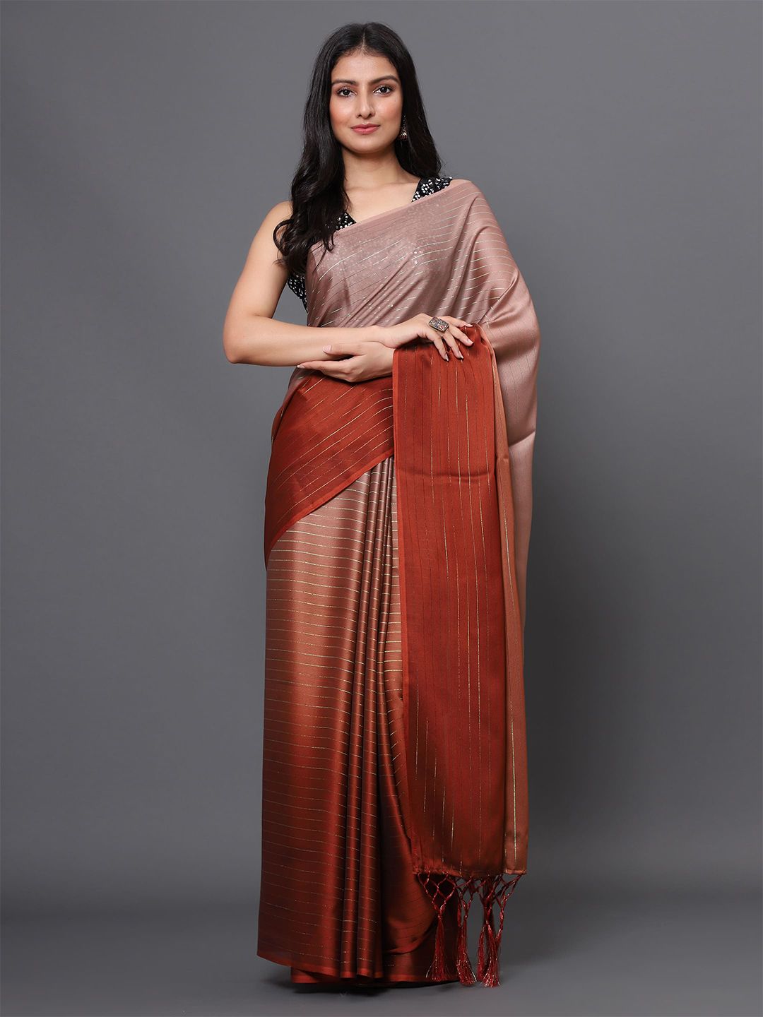 Havida Sarees Brown & Copper-Toned Pure Chiffon Saree