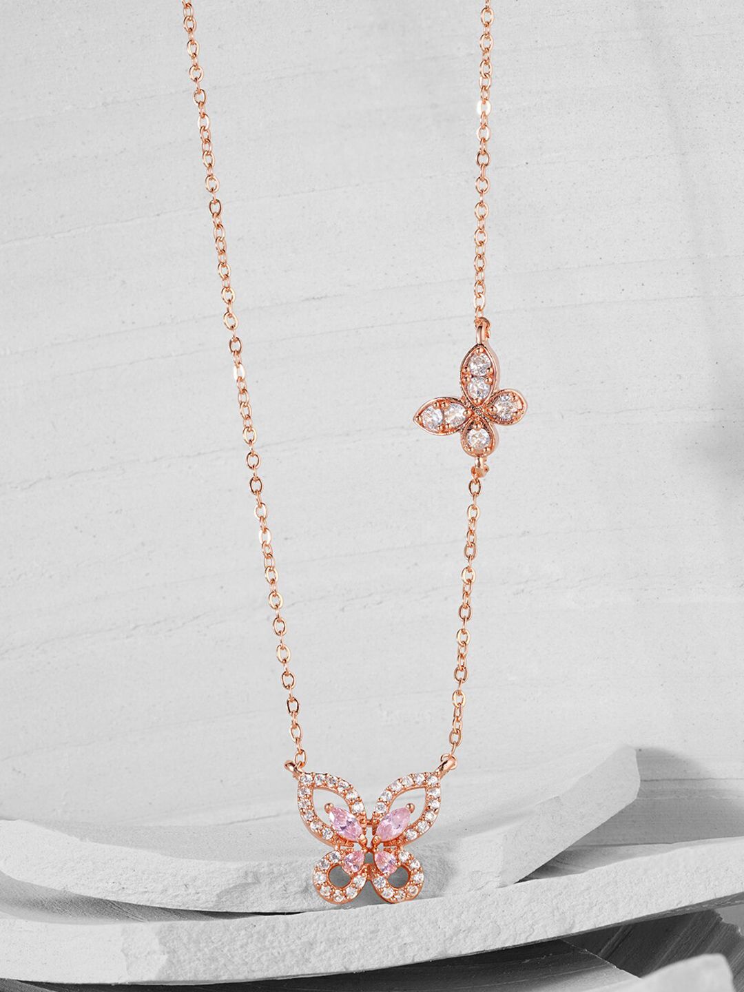 MINUTIAE Rose Gold & White Brass Rose Gold-Plated Butterfly Pendant Necklace Price in India