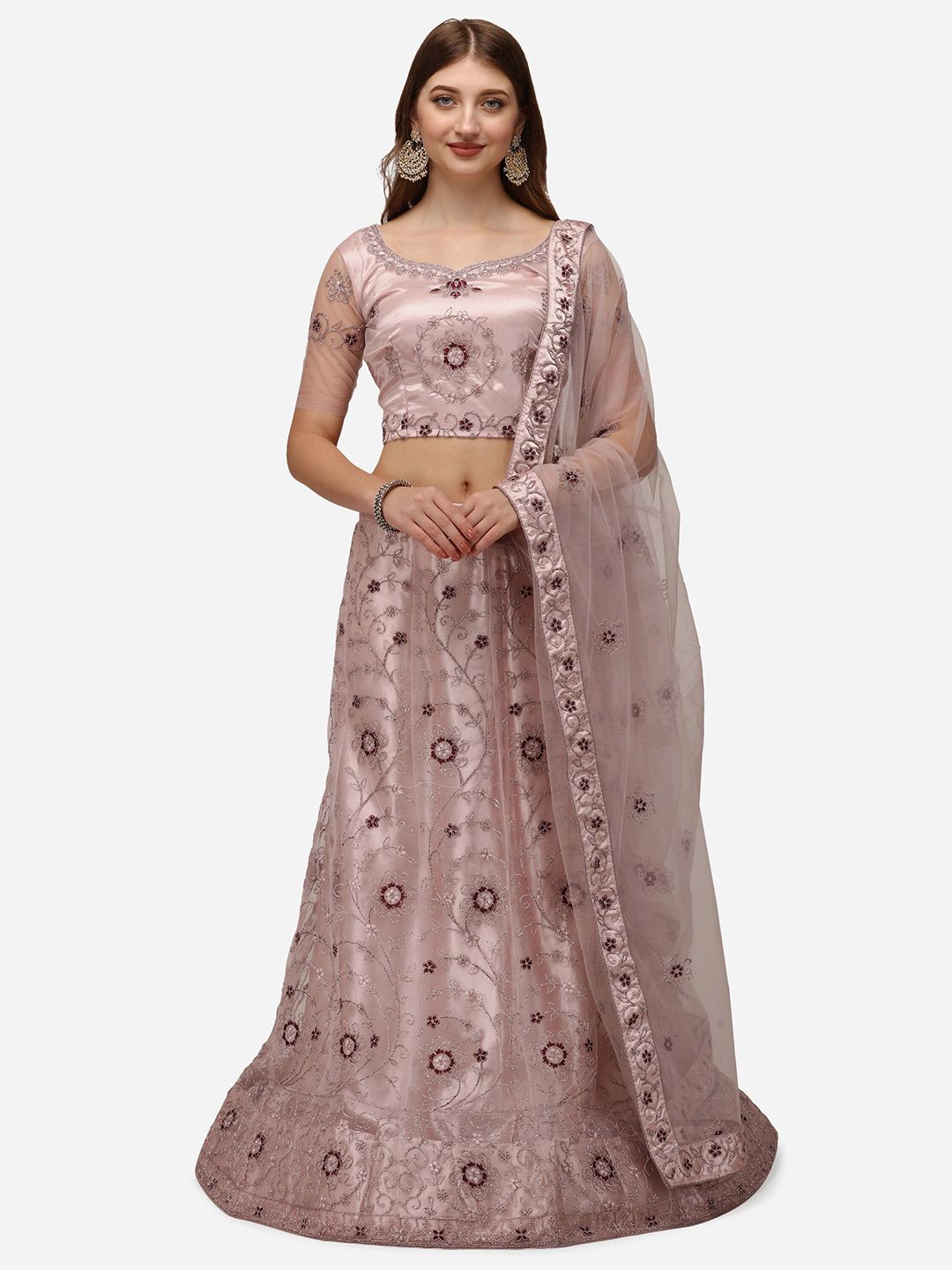 Netram Lavender Embroidered Semi-Stitched Lehenga & Unstitched Choli With Dupatta Price in India