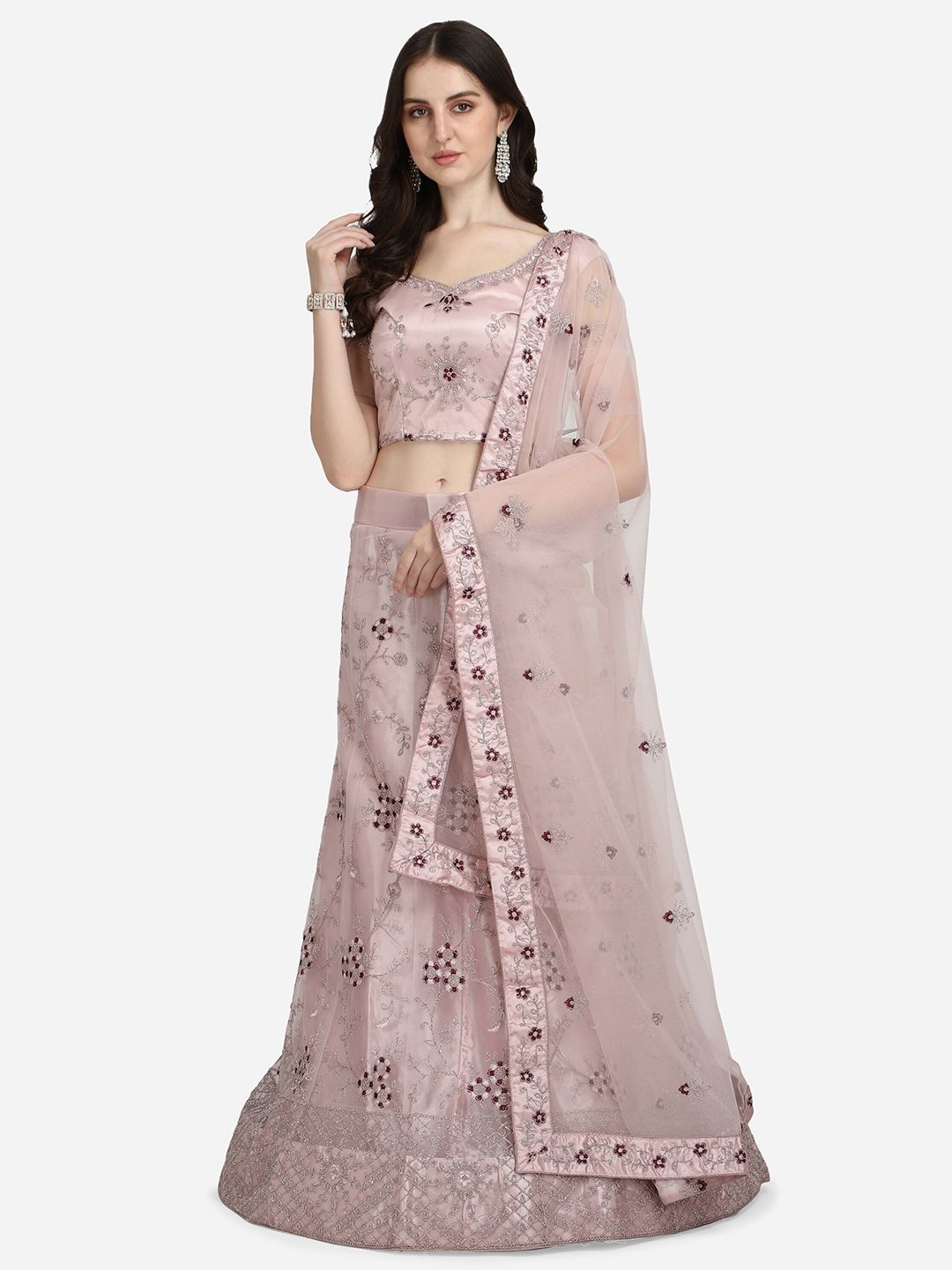 Netram Lavender Embroidered Semi-Stitched Lehenga & Unstitched Choli With Dupatta Price in India