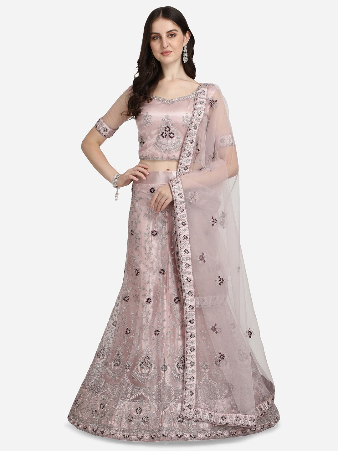 Netram Lavender Embroidered Semi-Stitched Lehenga & Unstitched Choli With Dupatta Price in India