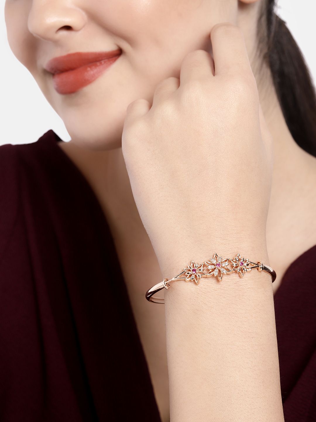 I Jewels Women Pink & Rose Gold-Plated Wraparound Bracelet Price in India