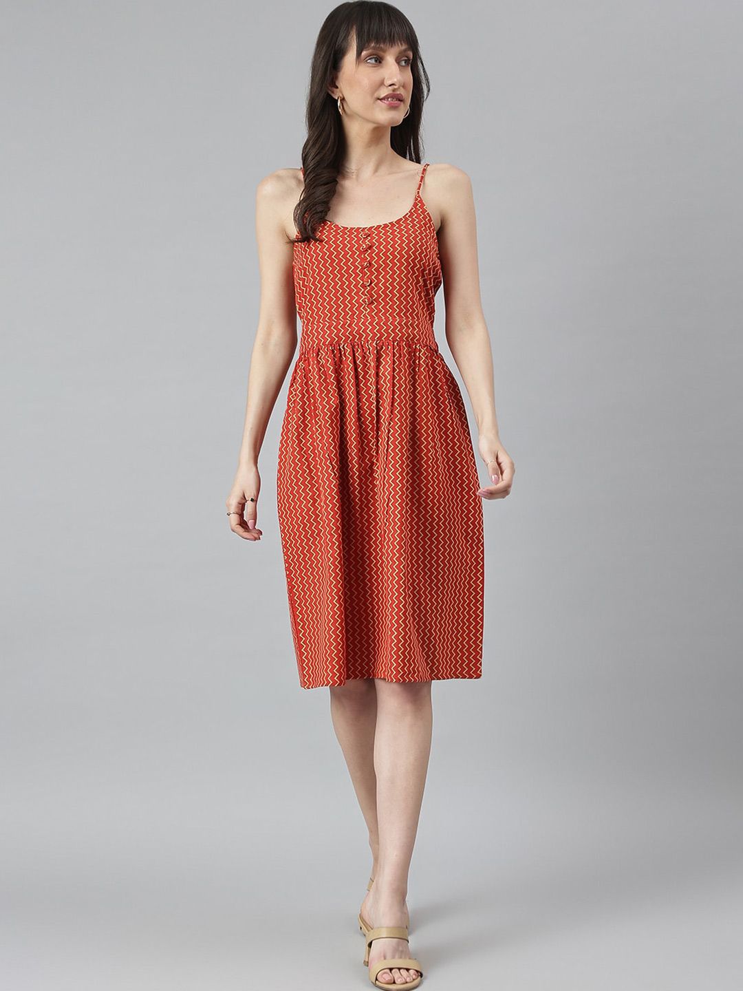 DECKEDUP Red Striped Dress Price in India