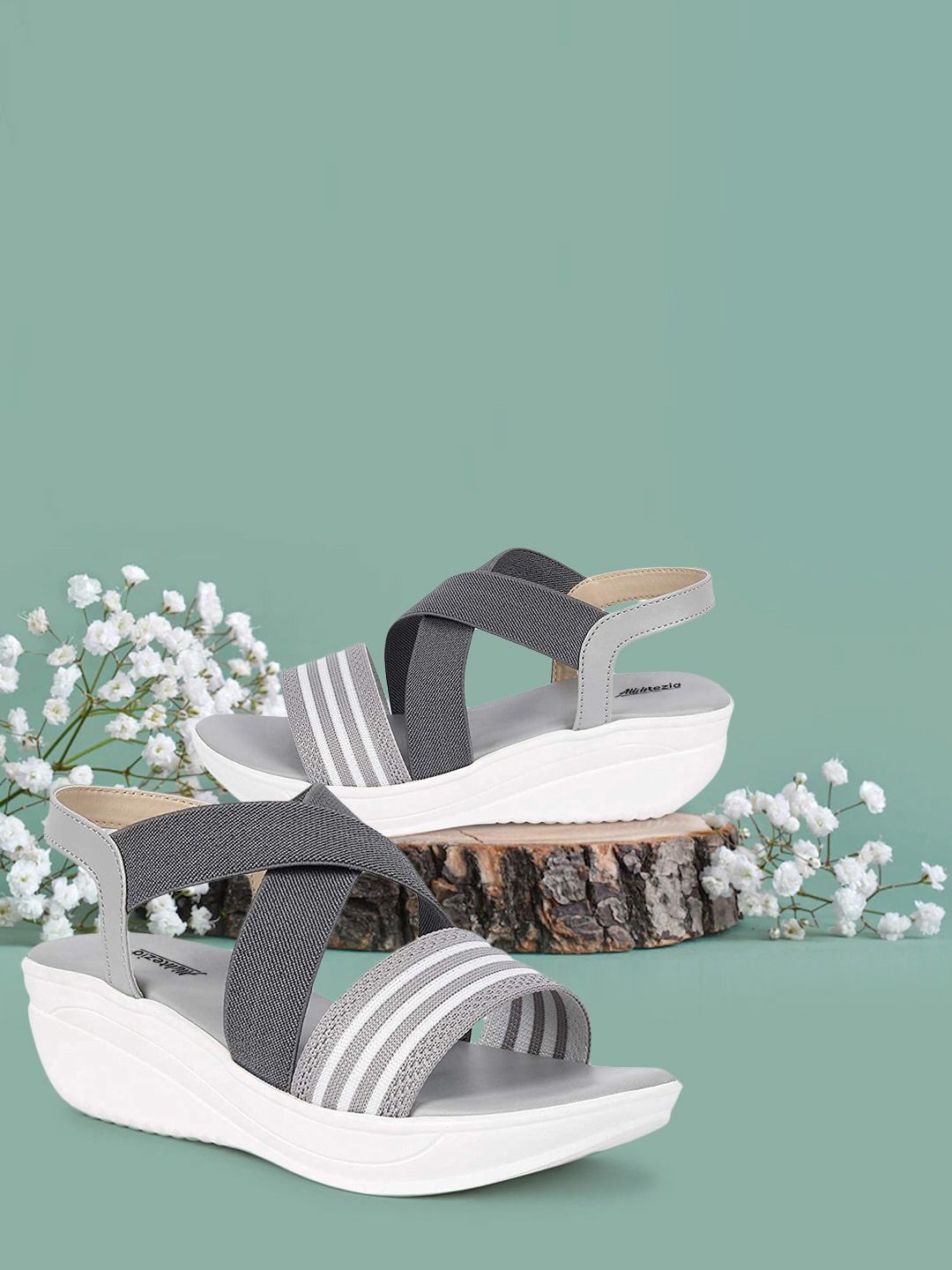 Alishtezia Grey Embellished PU Wedge Sandals with Tassels Price in India