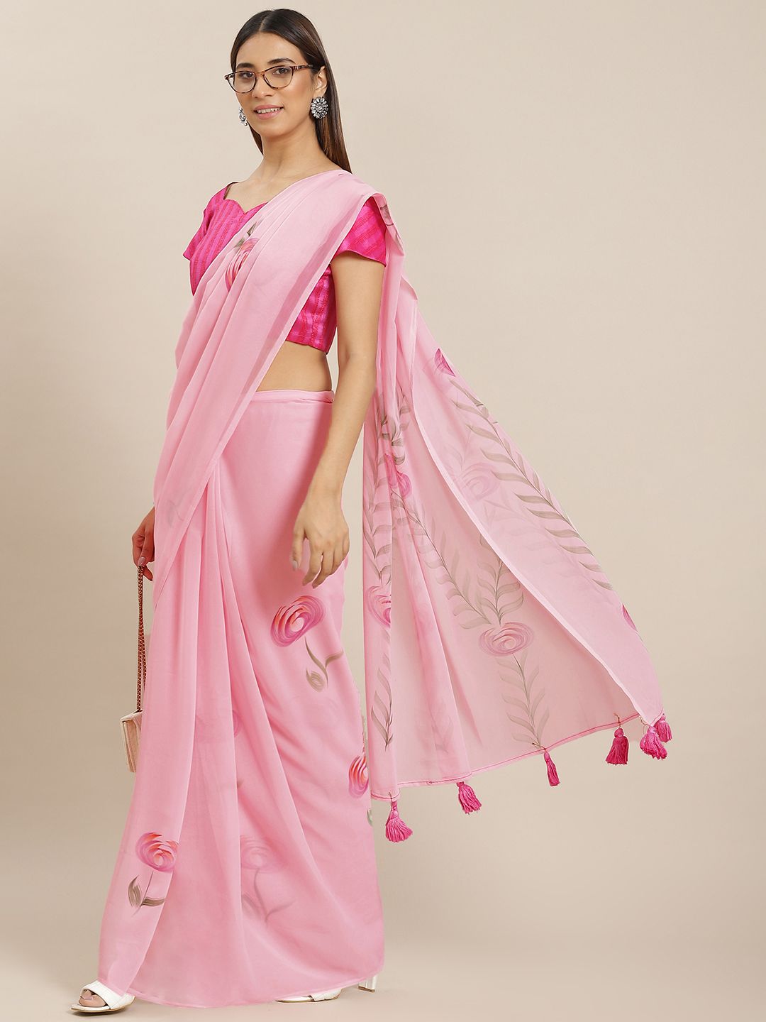 Mitera Pink Floral Print Saree Price in India