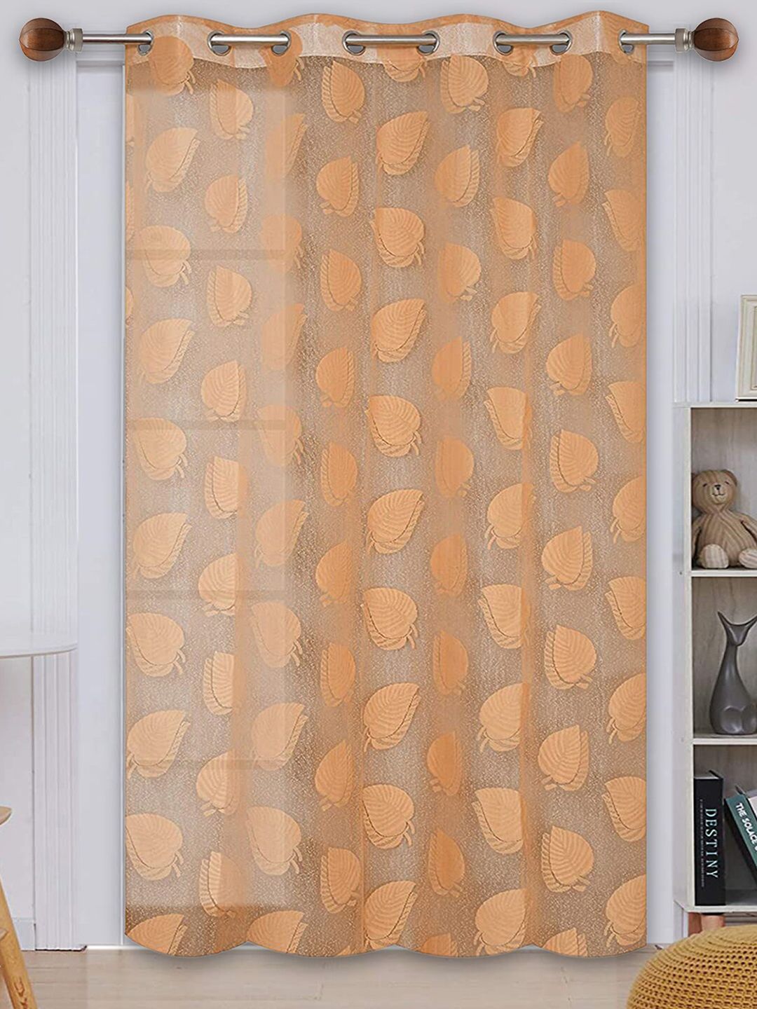 Kuber Industries Brown & Peach-Coloured Geometric Sheer Door Curtain Price in India
