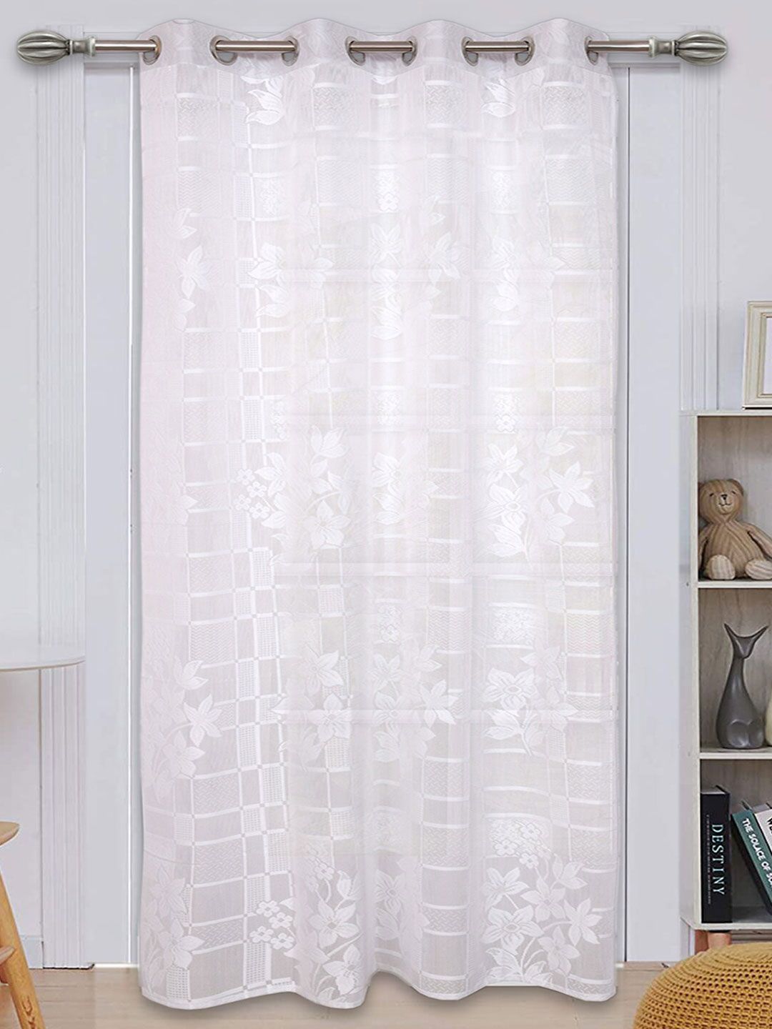 Kuber Industries White Floral Door Curtain Price in India