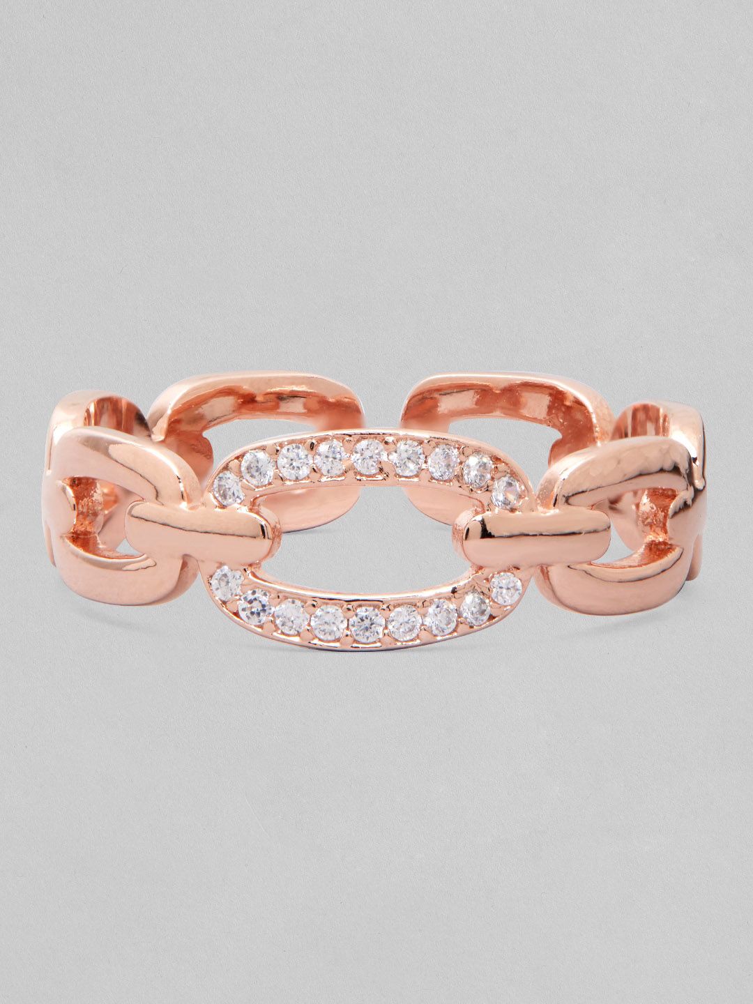 Rubans Voguish Rose Gold-Plated White AD-Studded Finger Ring Price in India