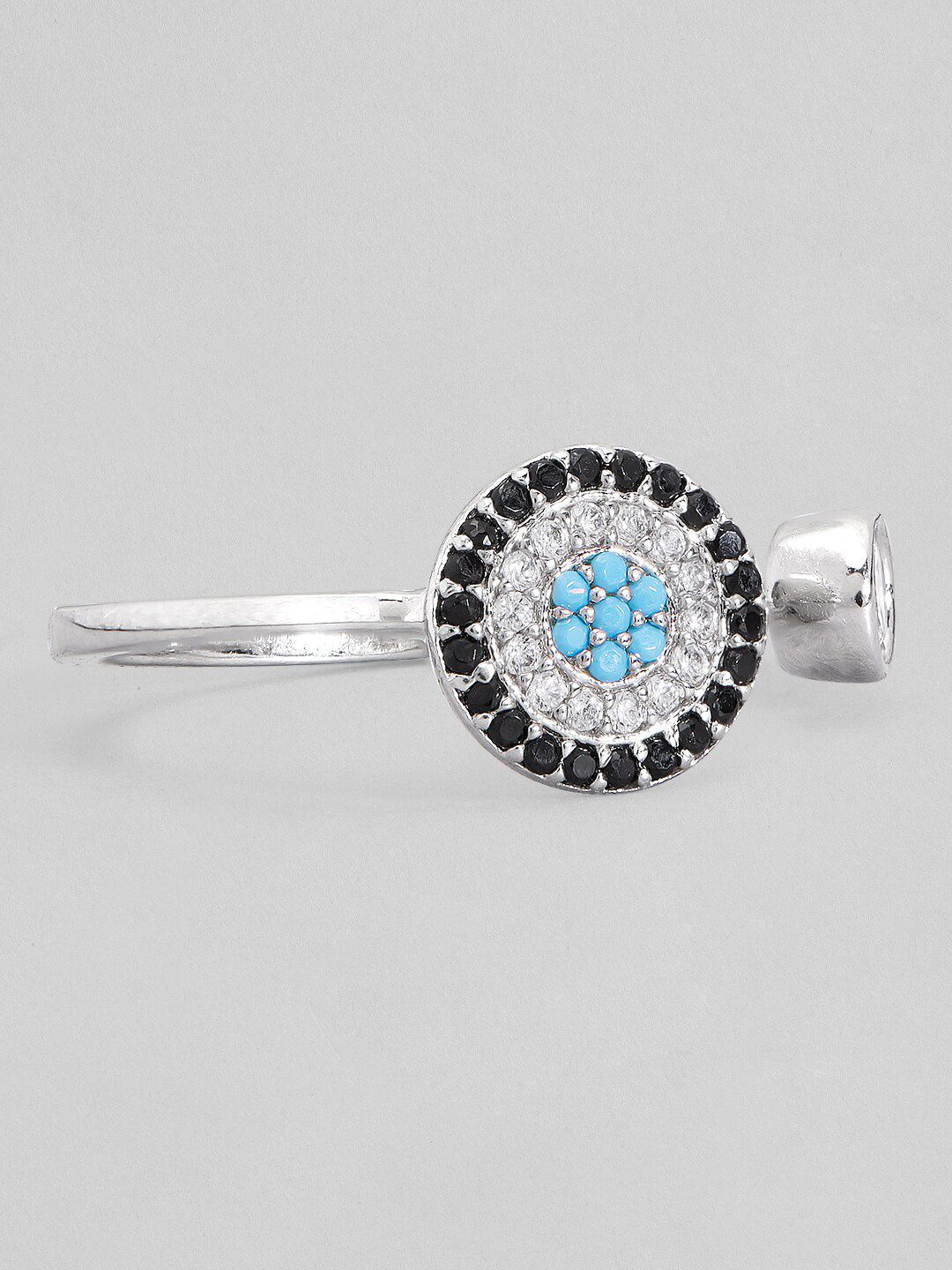 Rubans Voguish Silver-Plated Black & Blue Stones-Studded & Beaded Finger Ring Price in India