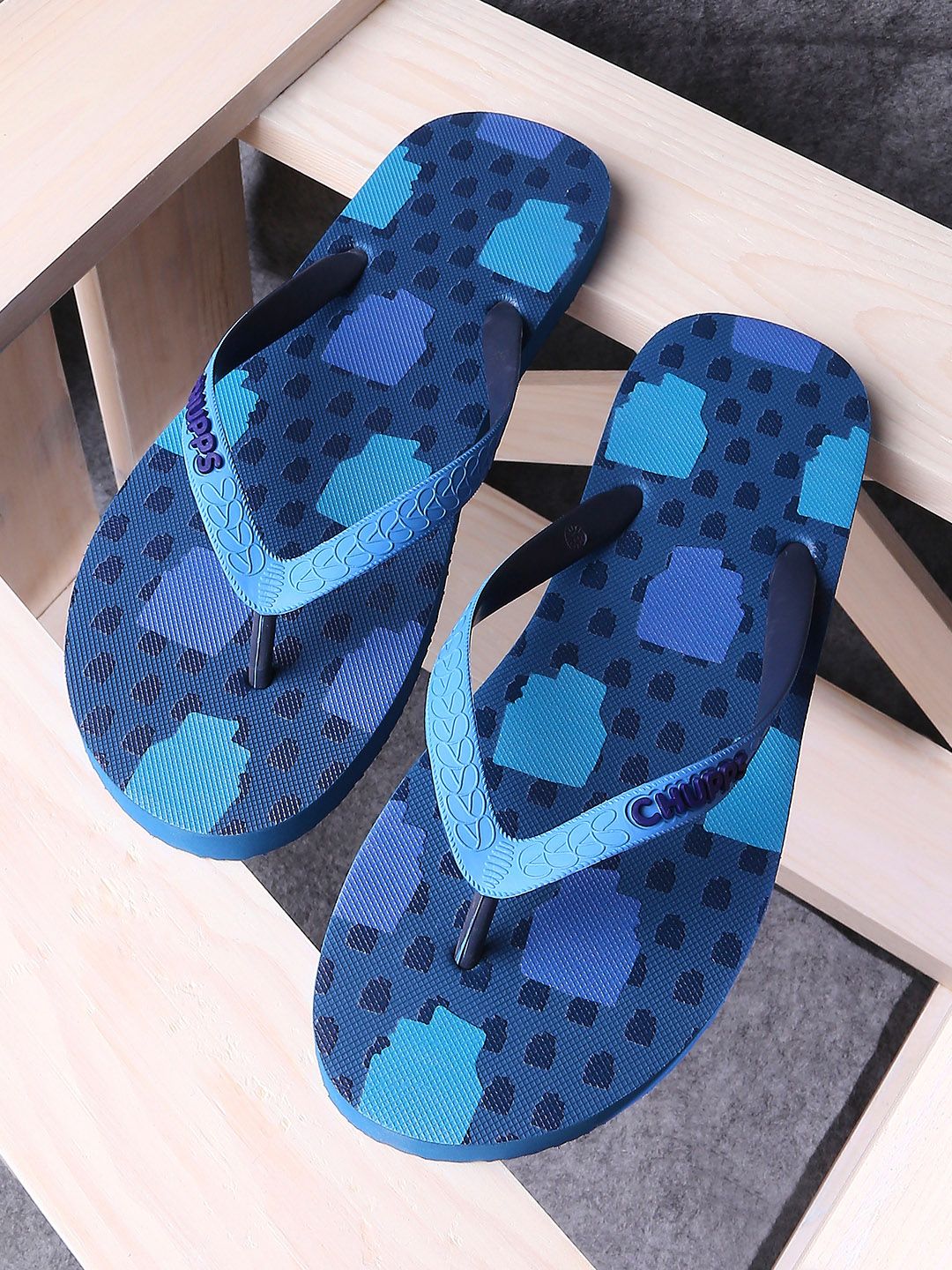 CHUPPS Women Blue Printed Rubber Thong Flip-Flops Price in India