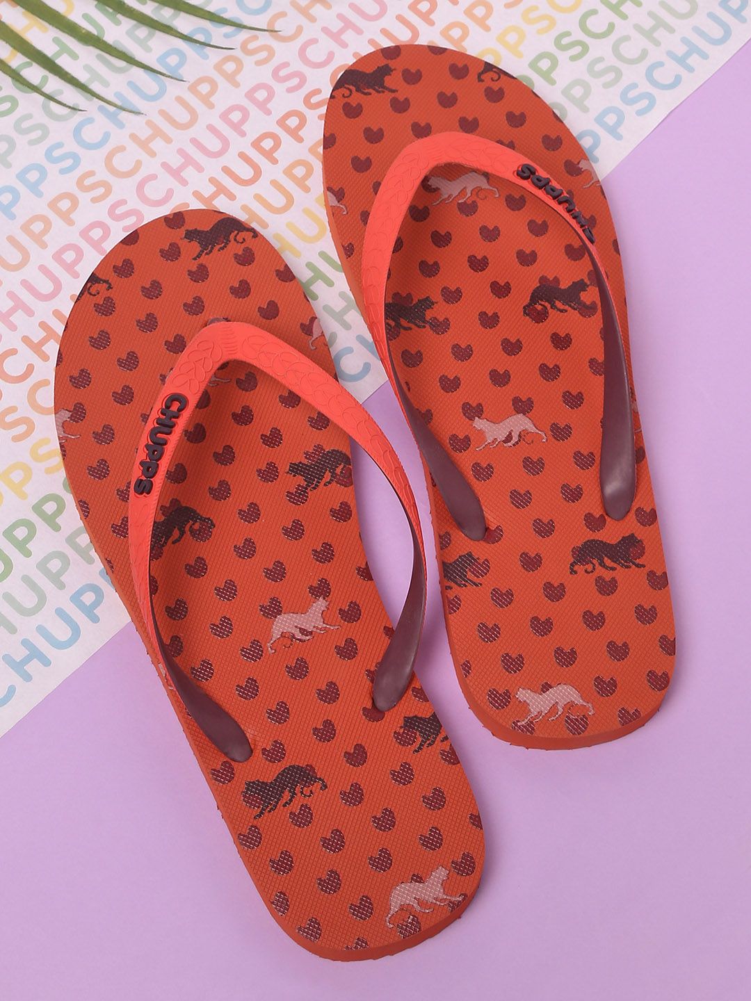 CHUPPS Women Red & Black Printed Rubber Thong Flip-Flops Price in India